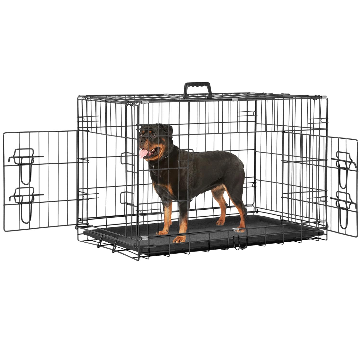 Dog Crate Dog Cage Dog Kennel Outdoor Metal Wire Double-Door Folding Pet Animal Pet Cage For Small Dog 30 Inches With Double Doo