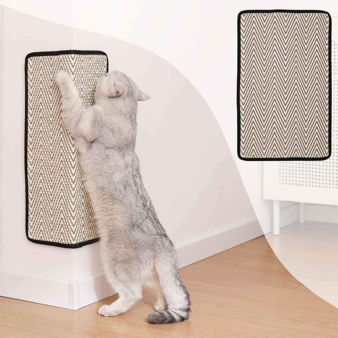 Boho Sisal Cat Scratcher Mat With Adhesive Strips (Scratch Protector For Carpet, Sofa, Wall, Corner Furniture), Durable And Shed