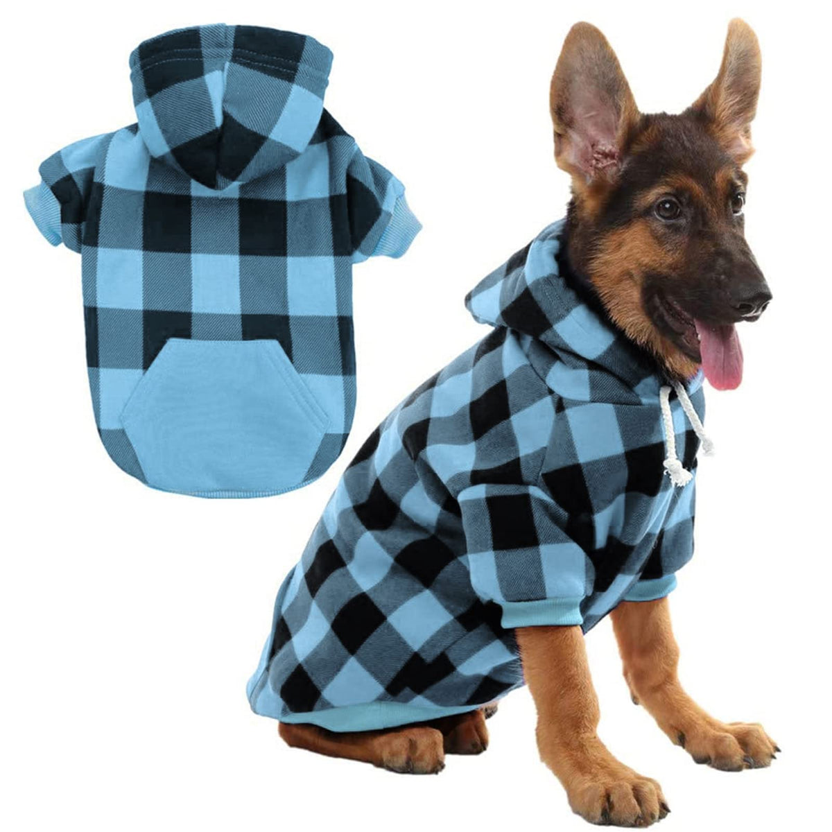 Plaid Dog Hoodie Pet Clothes Sweaters With Hat Blue Medium (Pack Of 1)