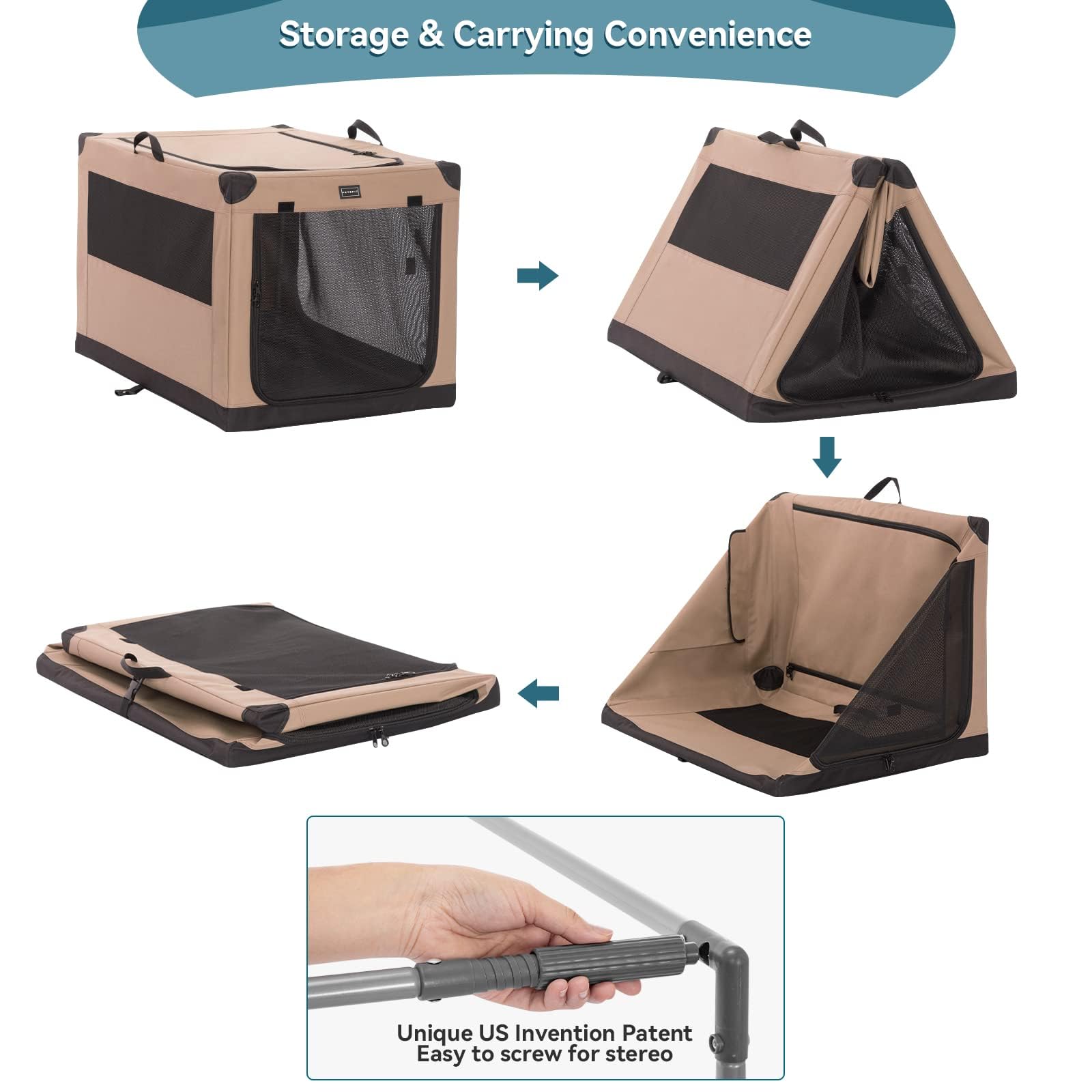 Petsfit Collapsible Dog Crate, Portable Dog Crate-36 Inch Lightweight, Easy Setup, Sturdy, Adjustable Framework With 3 Mesh Door