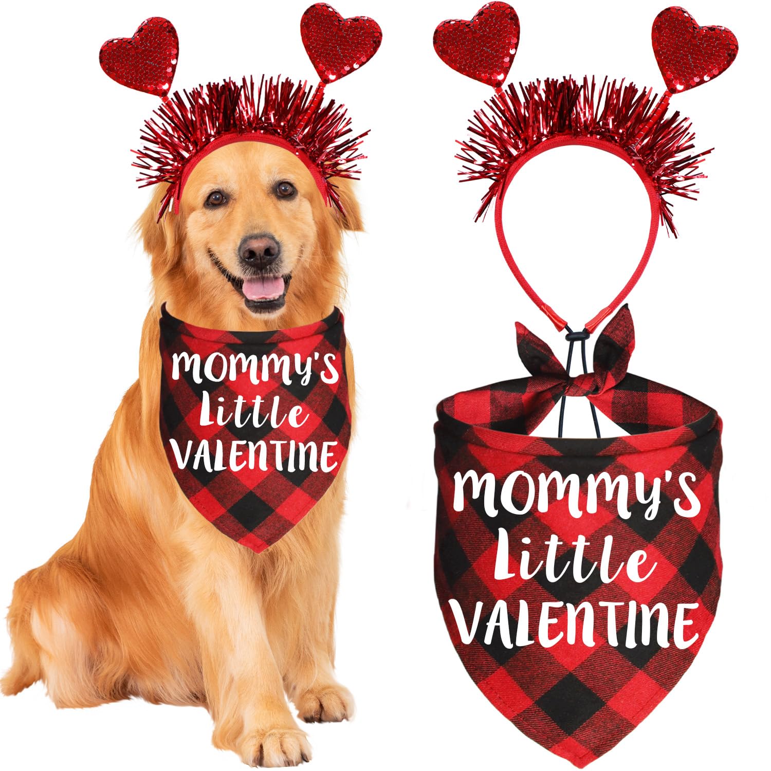 JOTFA Valentine 's Day Dog Bandanas Costumes, Valentines Dog Outfits Heart Headband Dog Valentines Bandanas for Small Medium Lar