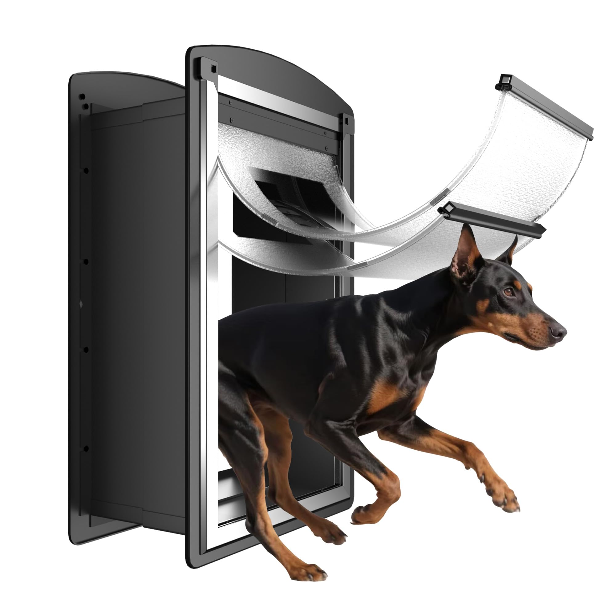 Clawjaw Extra Large Dog Door For Wall, Metal Frame And Telescopic Tunnel Pet Door, Double-Sided Wind Deflector And Magnetic Flap