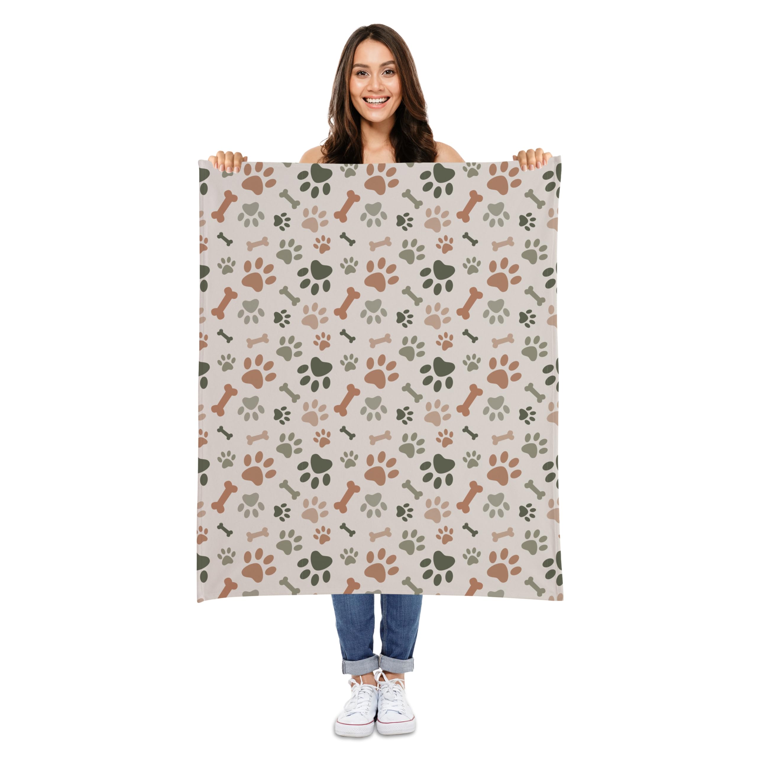 Karisma Decor Cream Paw Print Fleece Pet Lightweight Blanket - 30'' X 40'' - Cute For Dogs - Gifts And Puppy Essentials - Printe