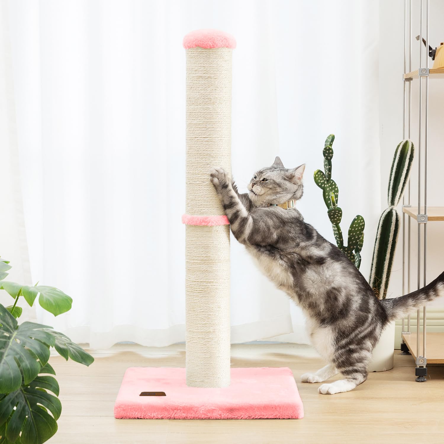 Karolpar 34Inch Cat Scratching Post With Natural Sisal Rope 4.3Inch Large Diameter Scratcher Post Tree For Indoor Cats Pink