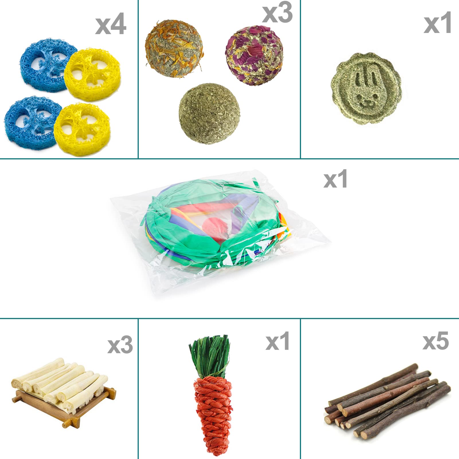 Rabbit Toys, Large Bunny Hideout Tunnel And Tube With Chew Toys For Grinding Teeth Apple Sticks Bamboo Carrot Loofah And Grass B