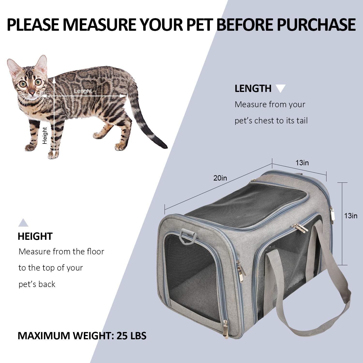 Henkelion Large Dog Cat Carriers Puppies Up To 25Lbs, Big Dog Carrier Soft Sided, Collapsible Travel Puppy Carrier - Large - Grey