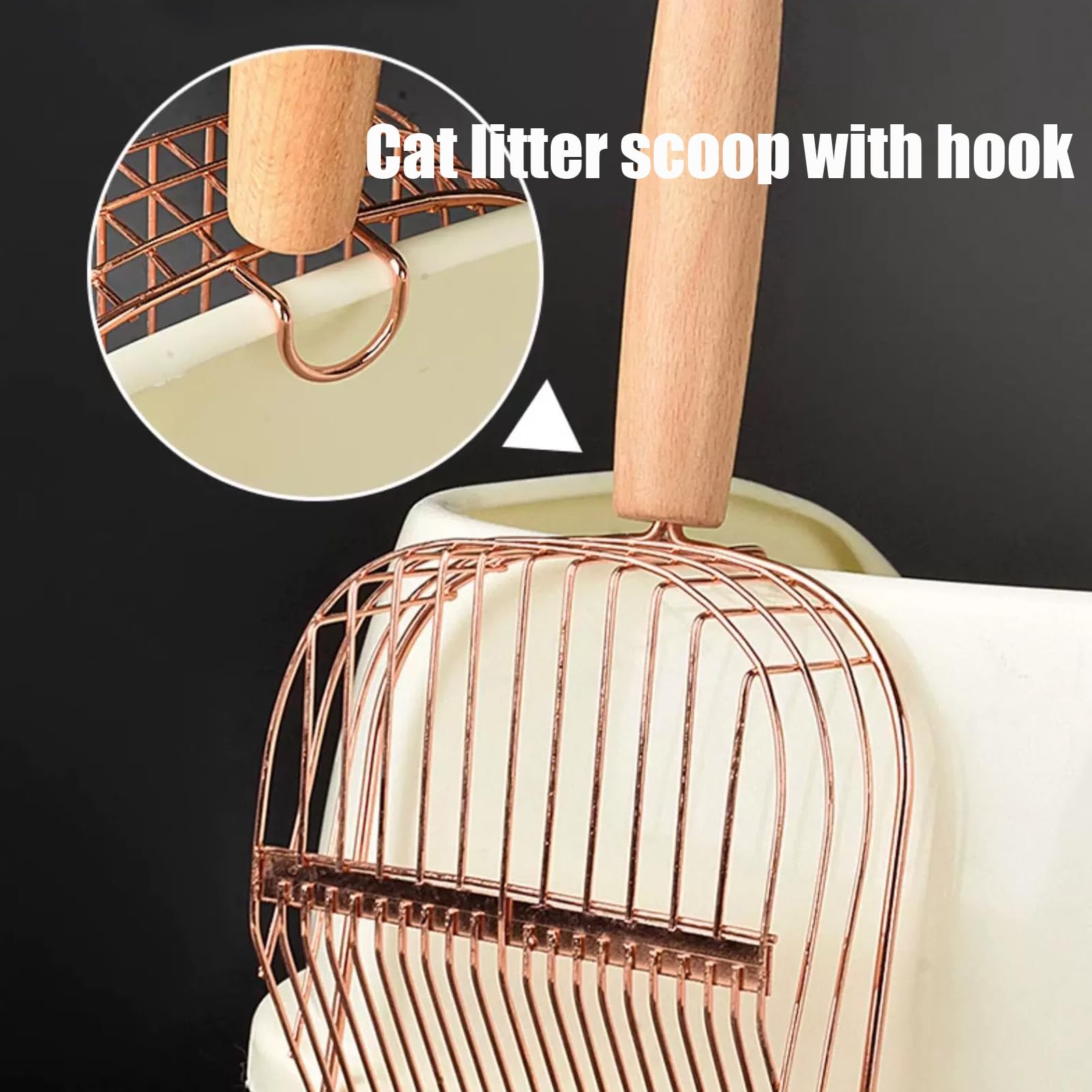 Cat Litter Scoop, Large Stainless Steel Sifter With Wooden Long Handle,Kitty Deep Shovel Pooper Scooper,Poop Sifting, Kitten Poo