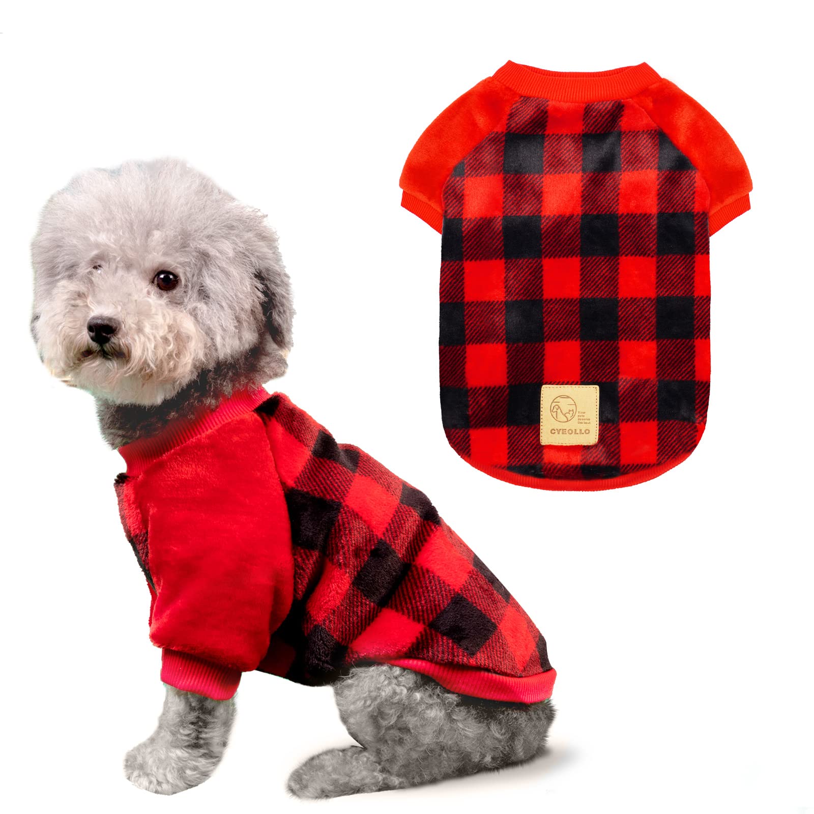 Cyeollo Dog Sweater Buffalo Plaid Dog Clothes Flannel Sweatshirt Cold Weather Coats For Small To Medium Dogs Apparel