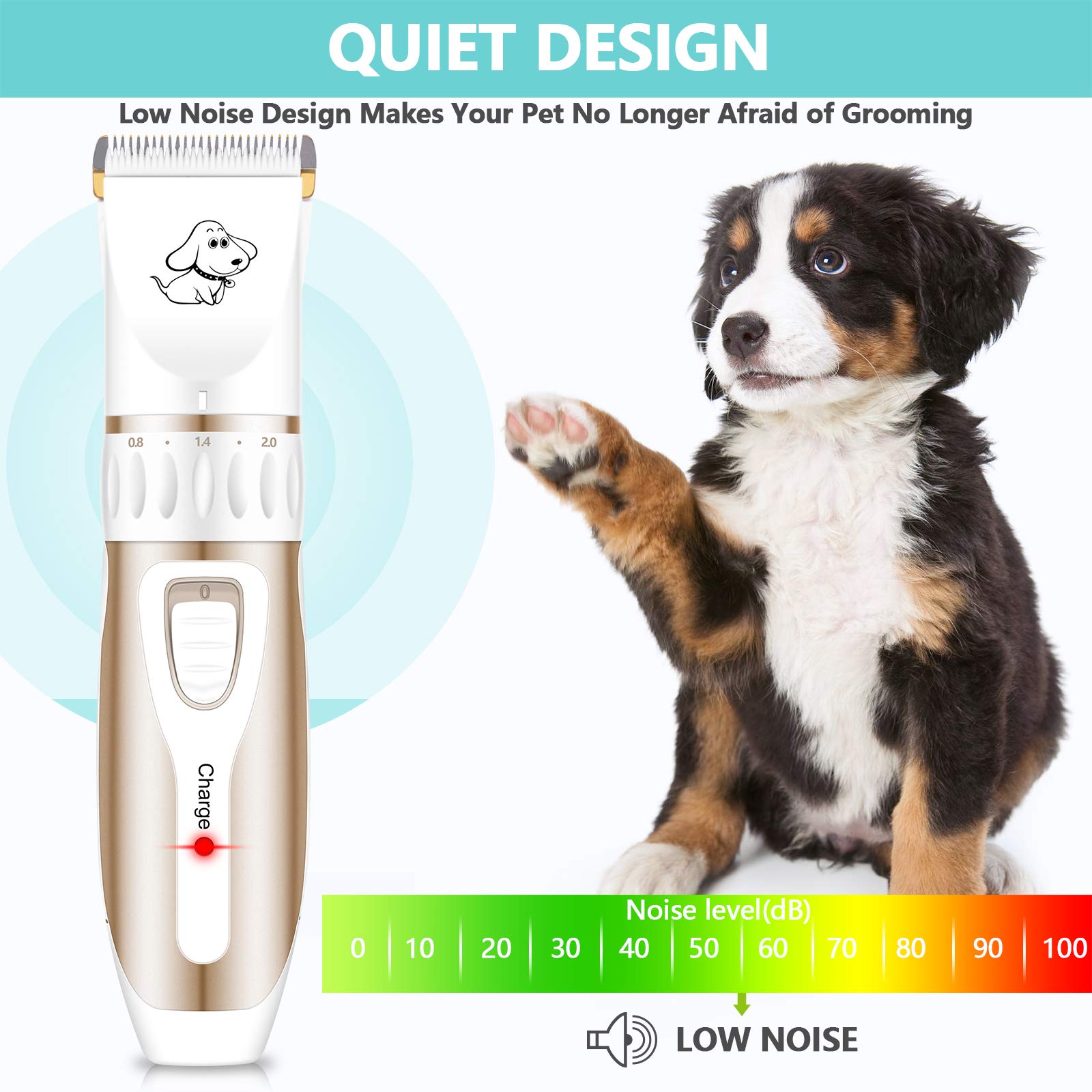 Maxshop Pet Grooming Clippers, Professional Quiet Rechargeable Cordless Pet Hair Clippers with Comb Guides Scissors Stainless St
