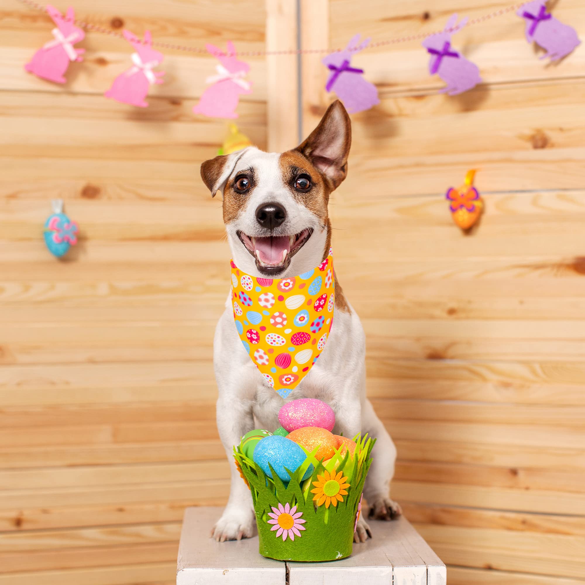 Adoggygo Easter Dog Bandana, Multiple Sizes Offered, Reversible Triangle Easter Bandana Scarf For Medium Large Dogs Pets (Large)