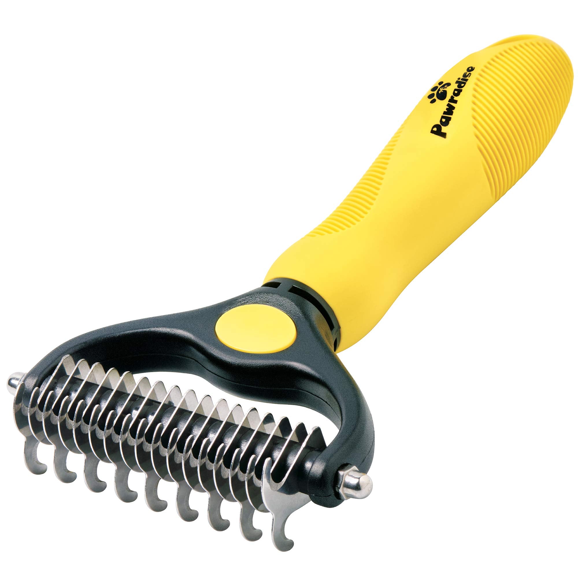 Pawradise Deshedding Dog Brush - Double-Sided Pet Hair Remover For Cats & Dogs - Yellow Undercoat Grooming Rake For Shedding And