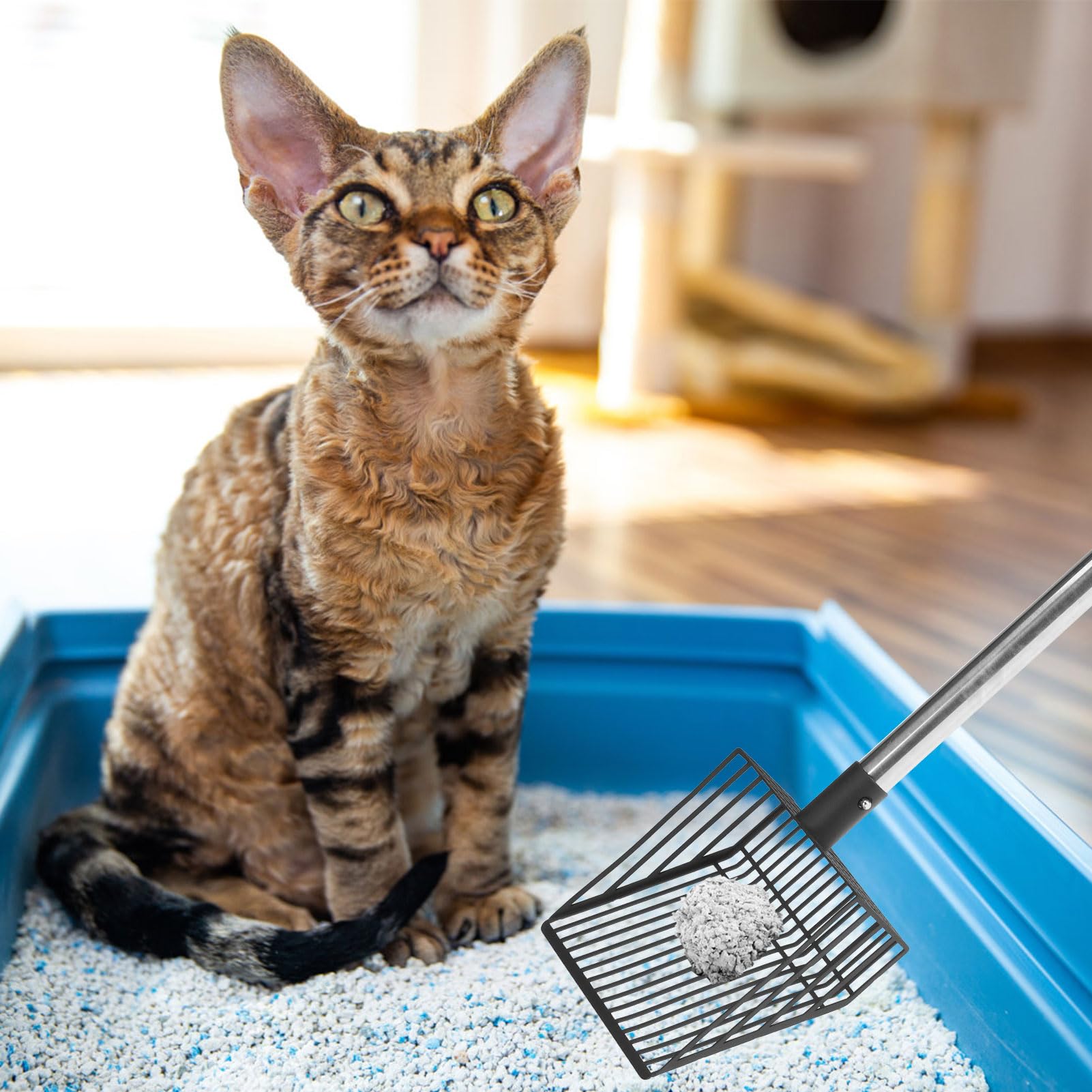 Pupteck Fast Sifting Cat Litter Scoop - Long Handle Metal Scooper With Deep Shovel, Heavy Duty & Non-Stick Cat Litter Sifter