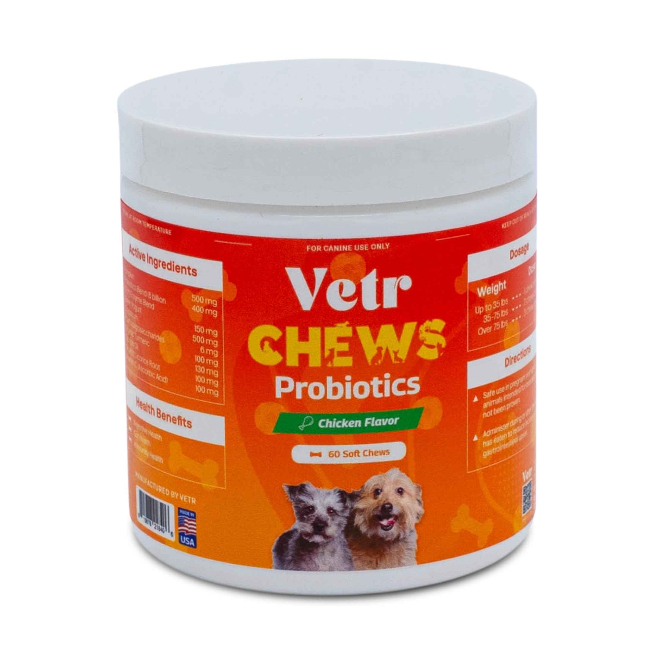 Vetr Probiotic Chews for Dogs - Chicken Flavored - Probiotics for Digestive Health - 120 Soft Chews - Vet-Formulated in USA