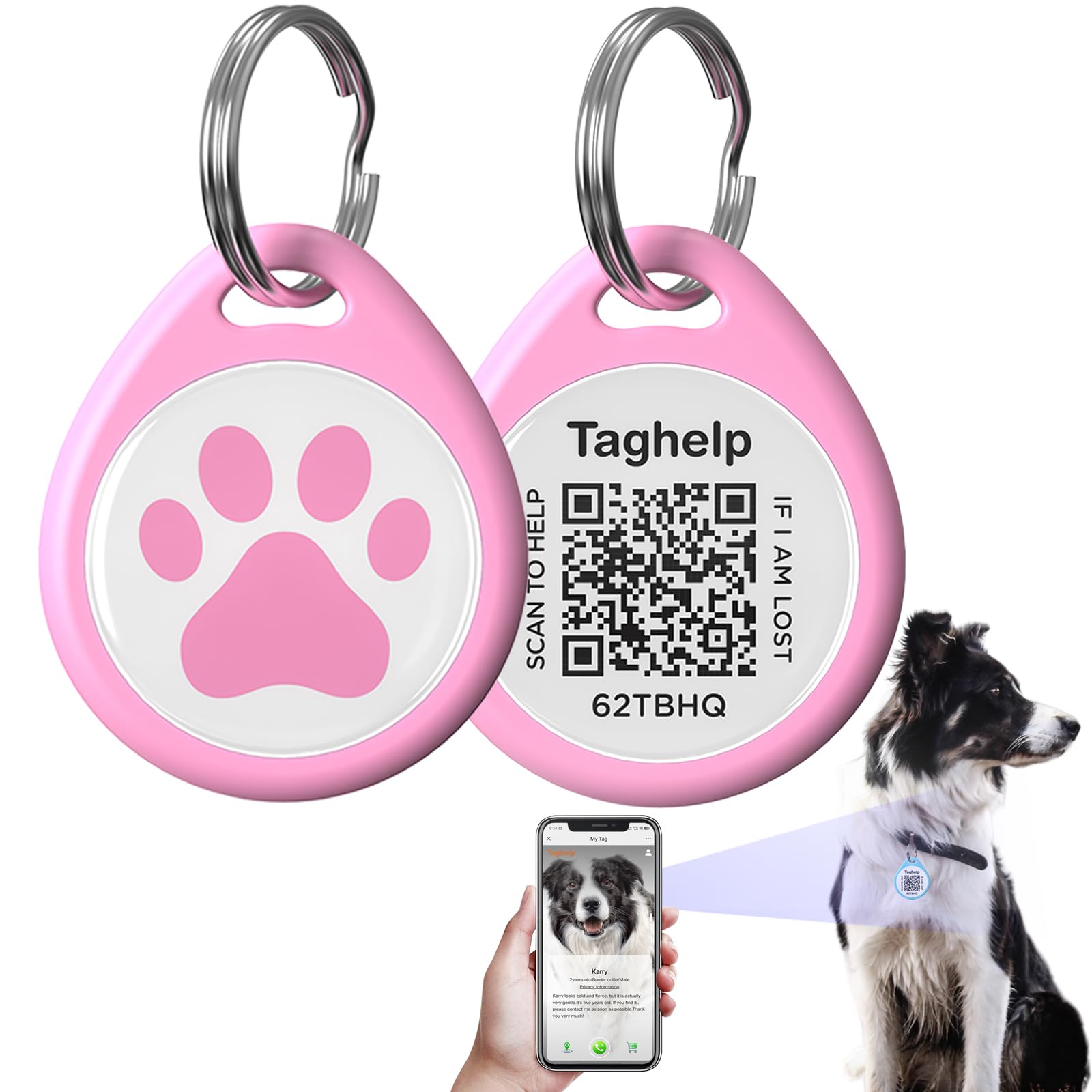 Taghelp Qr Code Pet Id Dog Cat Tags For Collar Personalized For Pet Online Profile - Scan Qr Receive Instant Pet Location Alert 