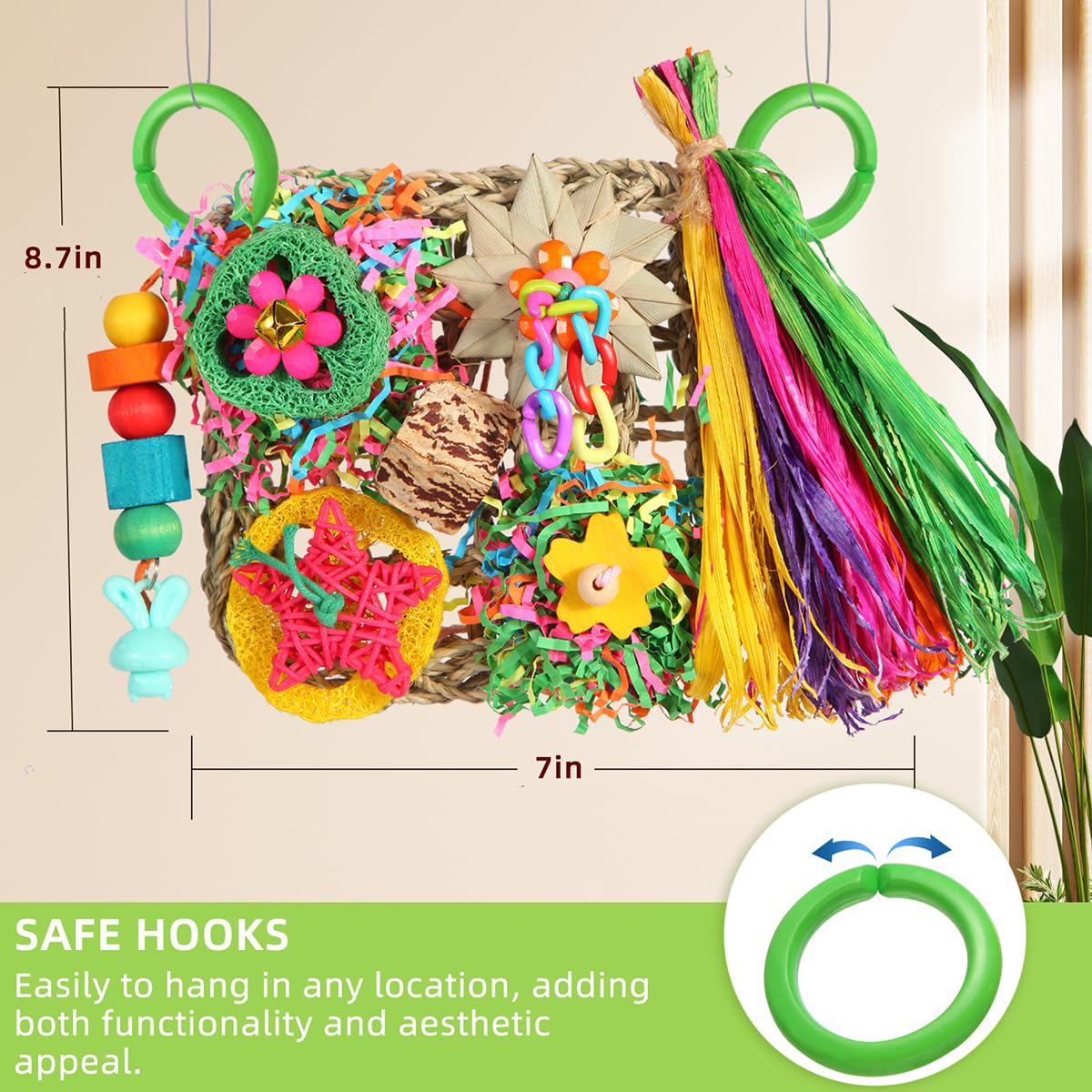 Bird Toys, Parakeet Toys Bird Foraging Toys Grass Mat Climbing Wall for Parakeet,Parrot,Cockatiel,Conure,Lovebird,Budgie Cage Sm
