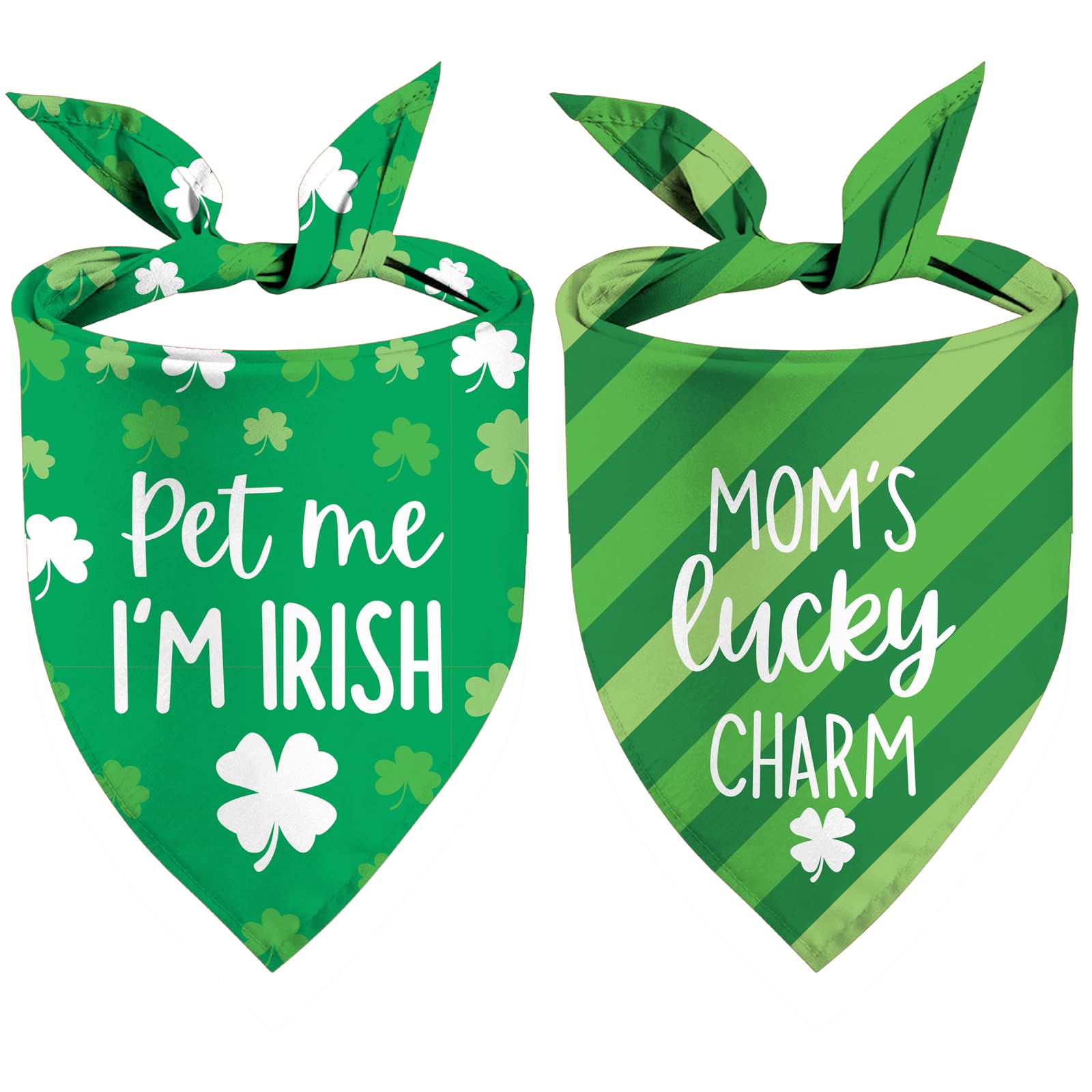 St Patrick'S Day Dog Bandanas - Lucky Shamrock Puppy Scarf - 2 Pcs Adjustable Triangle Double-Layer Reversible Pet Bandanas For 