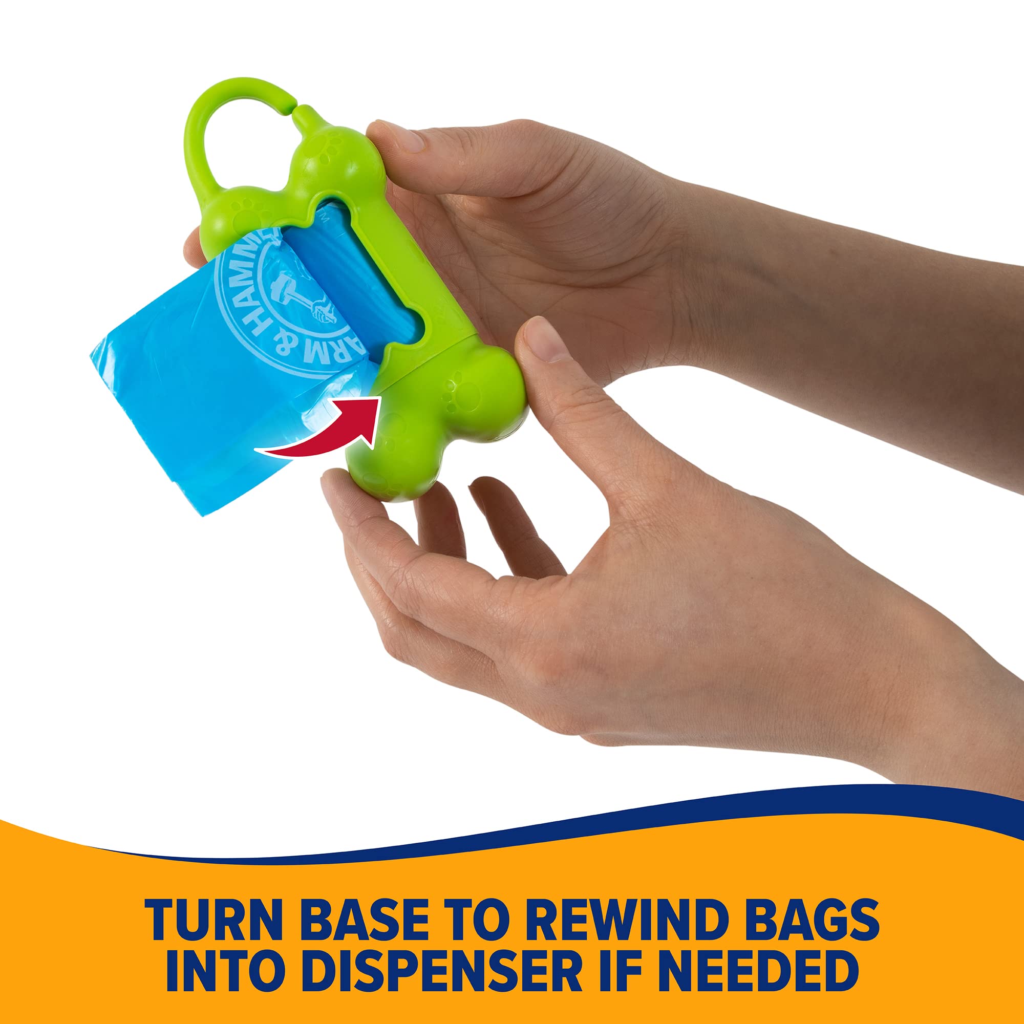 Arm & Hammer Dog Bone Shape Dog Poop Bag Dispenser With 30 Count Dog Poop Bags With Activated Baking Soda, 9 X 14 Inches, Assorted Colors