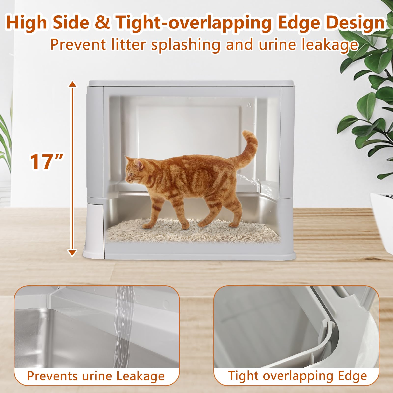 Elegx Odor-Control Drawer Design Stainless Steel Cat Litter Box,Xl Large 4-In-1 Cat Metal Litter Box Set,Extremely Easy To Clean