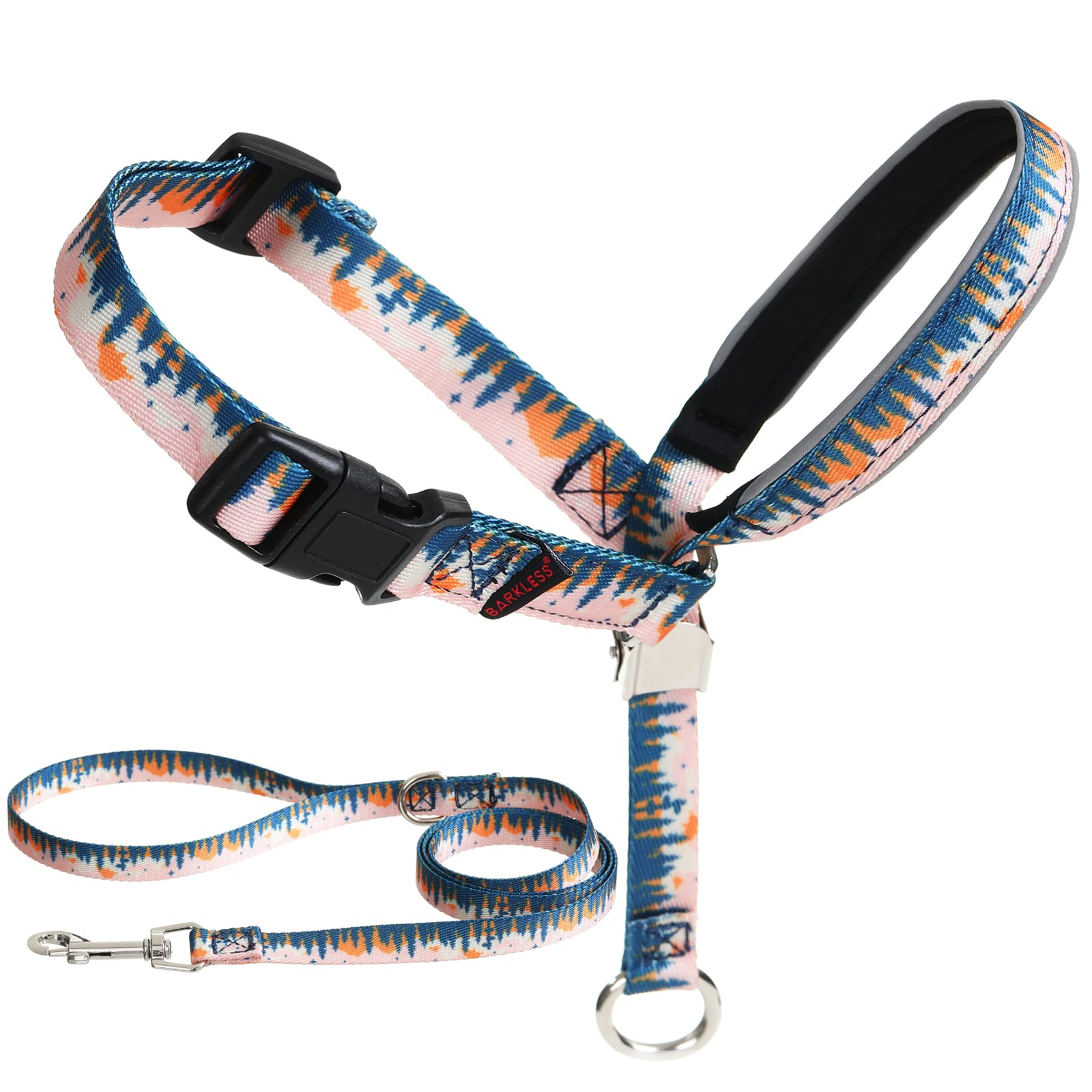Barkless Dog Head Collar, Anti-Pulling Printed Head Halter With Leash, Gentle Snout Harness With Adjustable Clip For Small Mediu