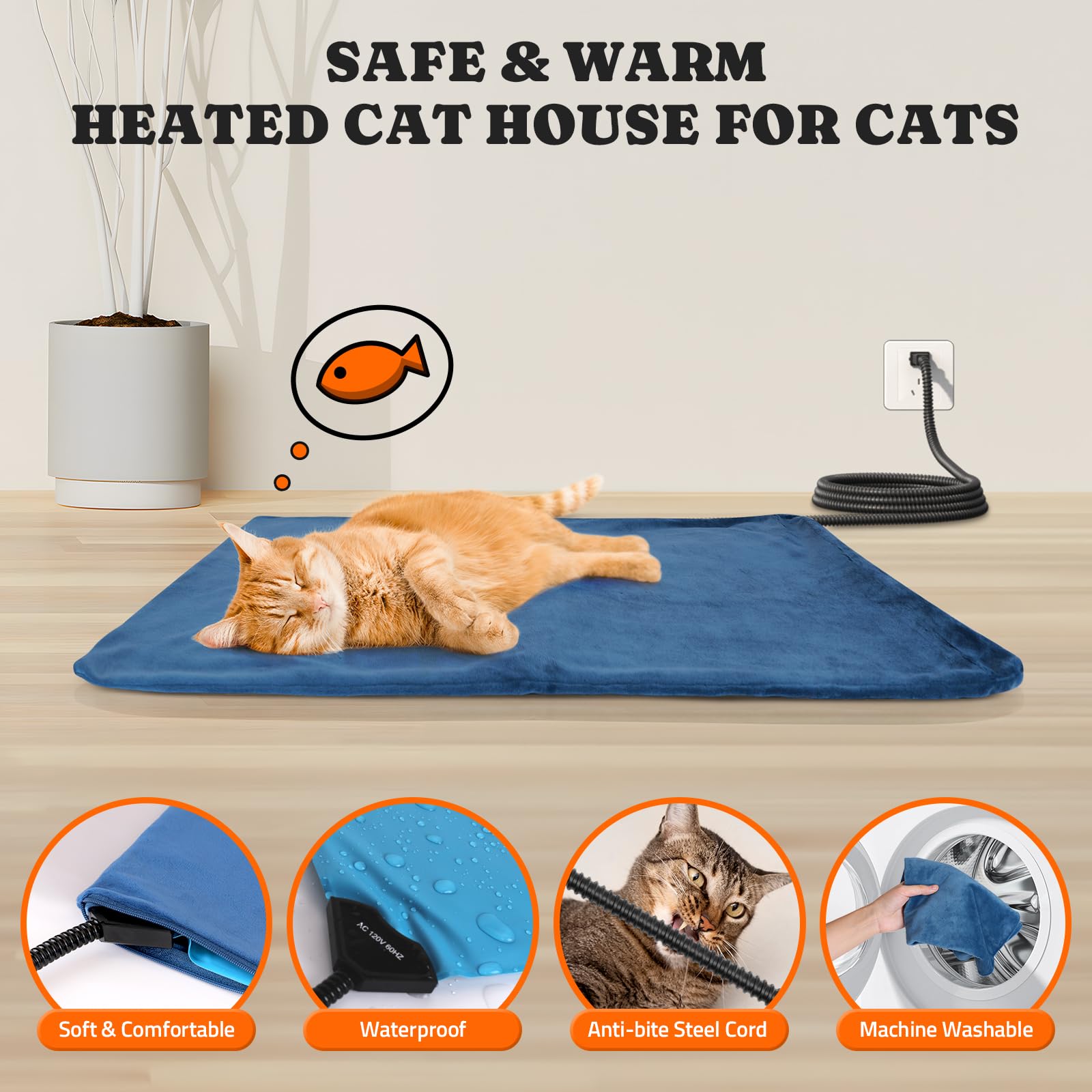 Pawtners Heated Cat House For Outside, Outdoor Insulated Kitty Shelter With Heated Pad And Escape Door, Warm Cozy Pet House Cove