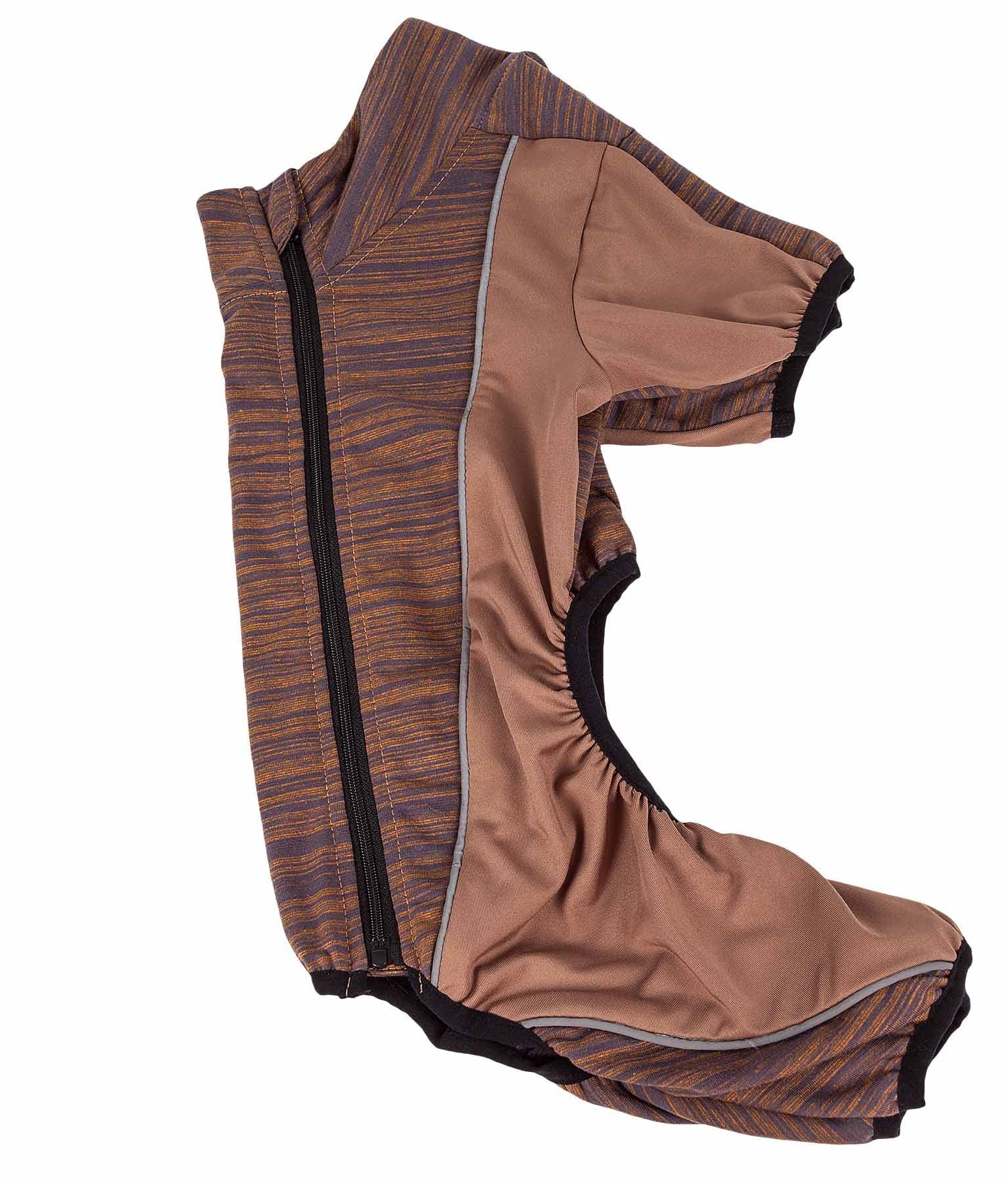Pet Life ® Active 'Chase Pacer' Heathered Performance 4-Way Stretch Two-Toned Full Body Warm Up, Large, Brown