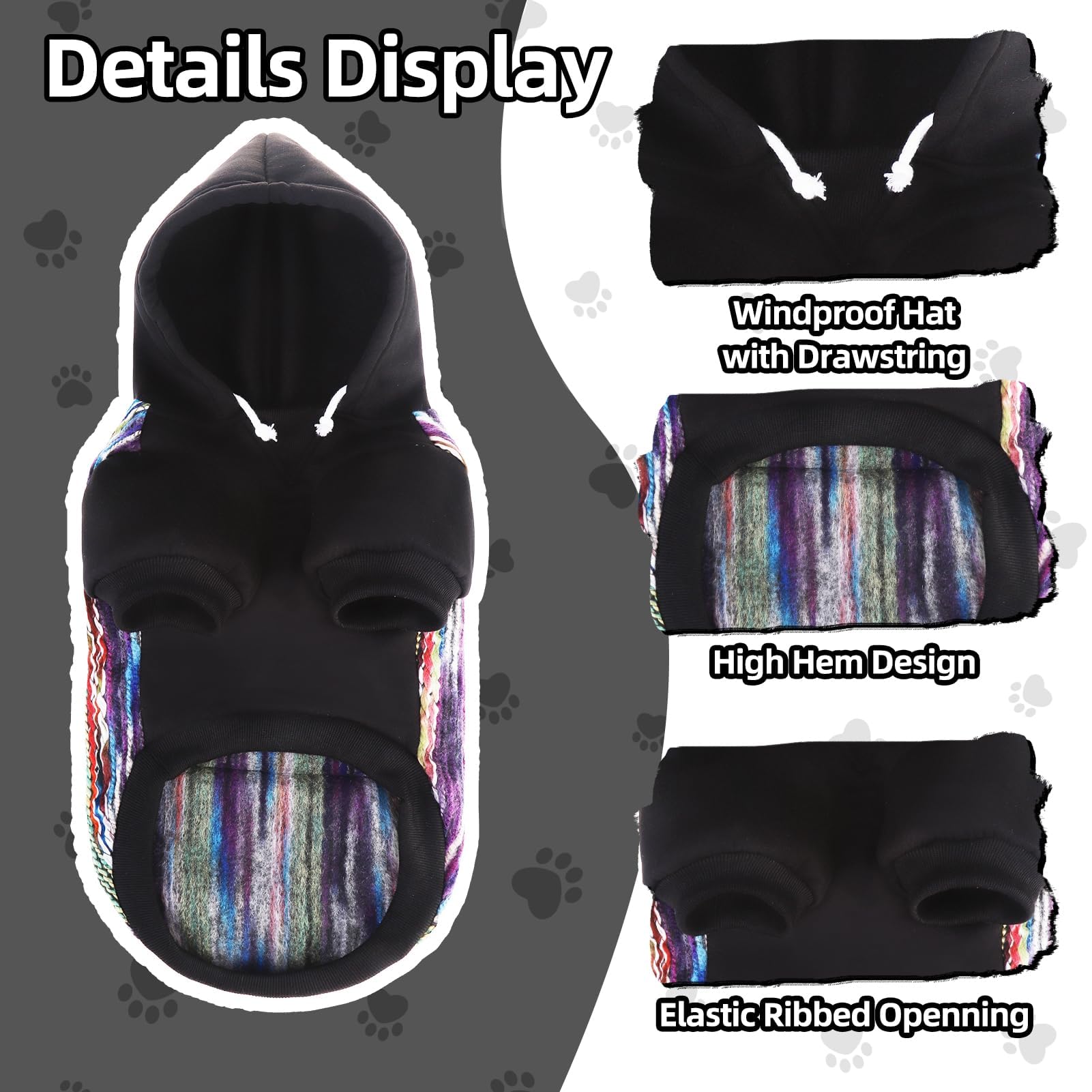 Pupteck Dog Hoodie Puppy Sweatshirt Warm Dog Sweater Winter Clothes Cold Weather Coats For Small Medium Large Dogs, Black Mexica