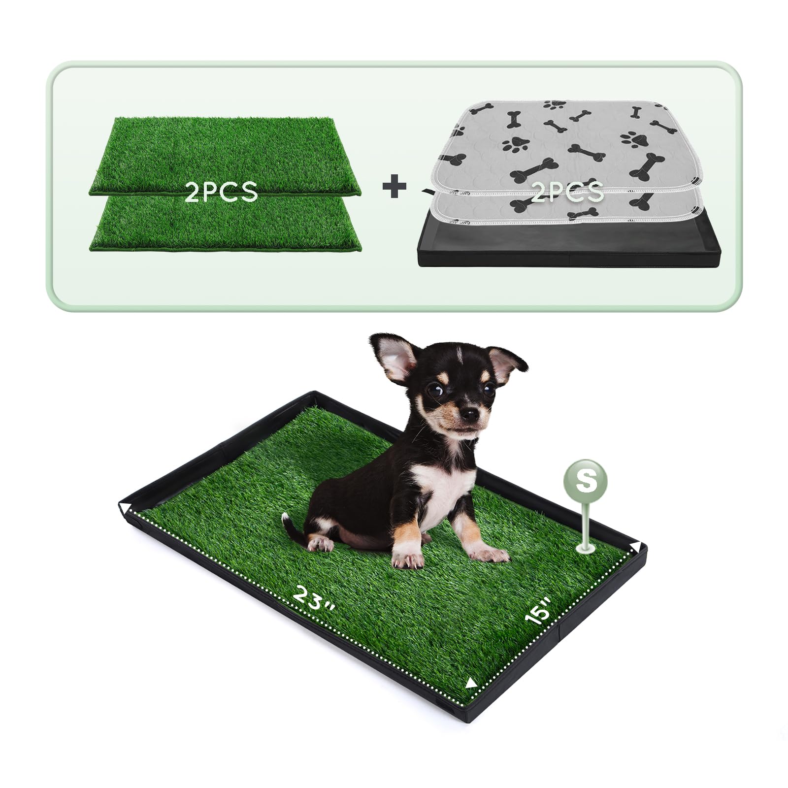 Hq4Us 4Legs Dog Grass Pad With Foldable Dog Litter Box,Small Liner Base For Balcony,Ultra-Absorbent Artificial Grass Pads For Do