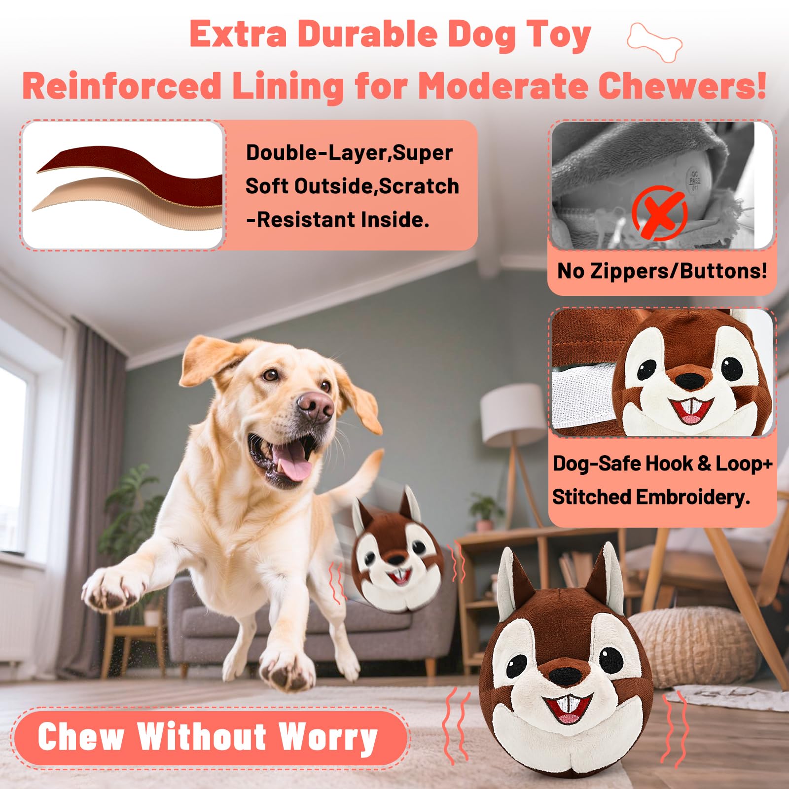 Interactive Dog Toys - Auto Bounce, Move & Vibrate with Sound, Talking Squirrel Puppy Toy for Small Medium Large Dogs, Rechargea