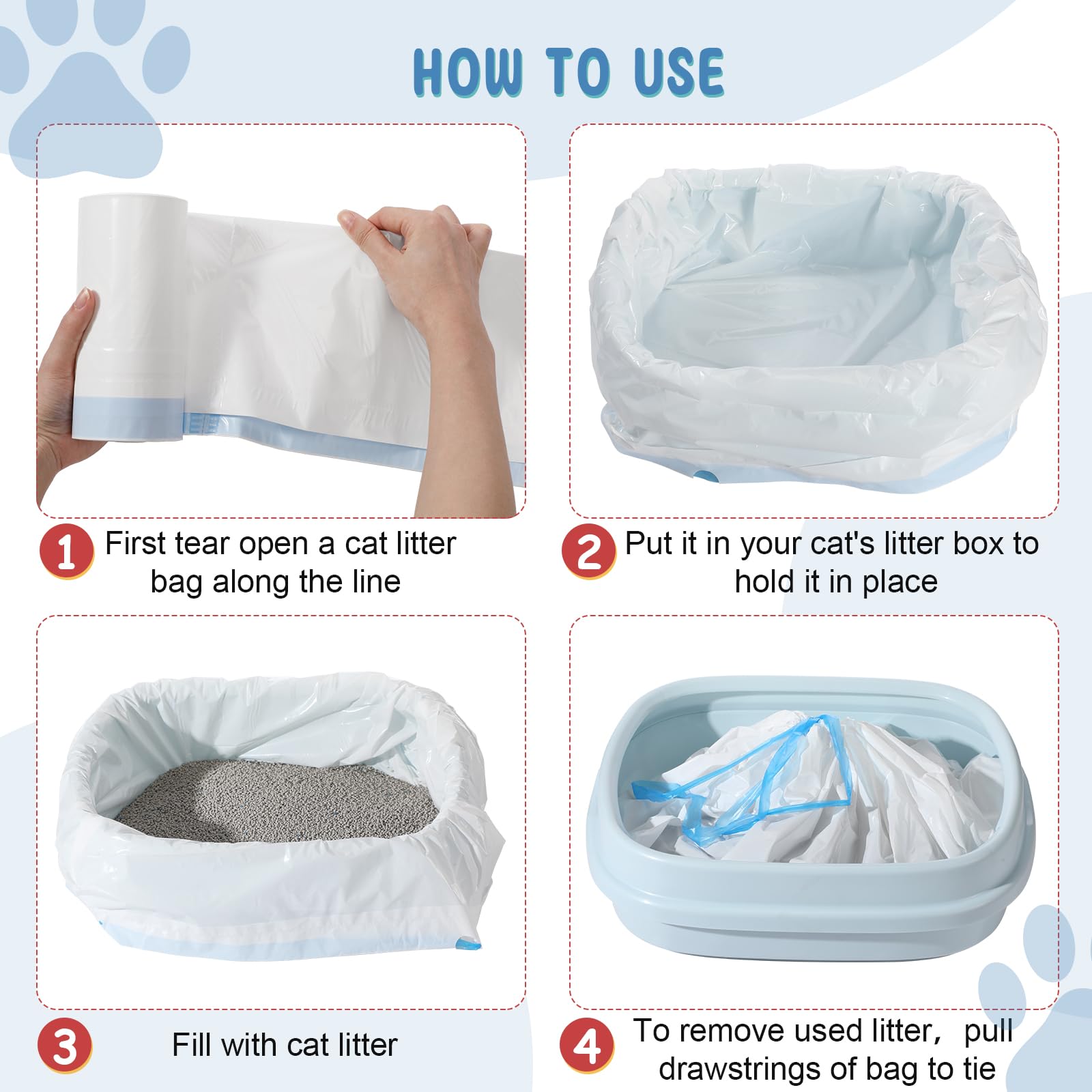 Tinlade 50 Count Jumbo Cat Litter Box Liners Large Drawstring Cat Litter Liners Bags Unscented Tear Resistant For Trash Waste To