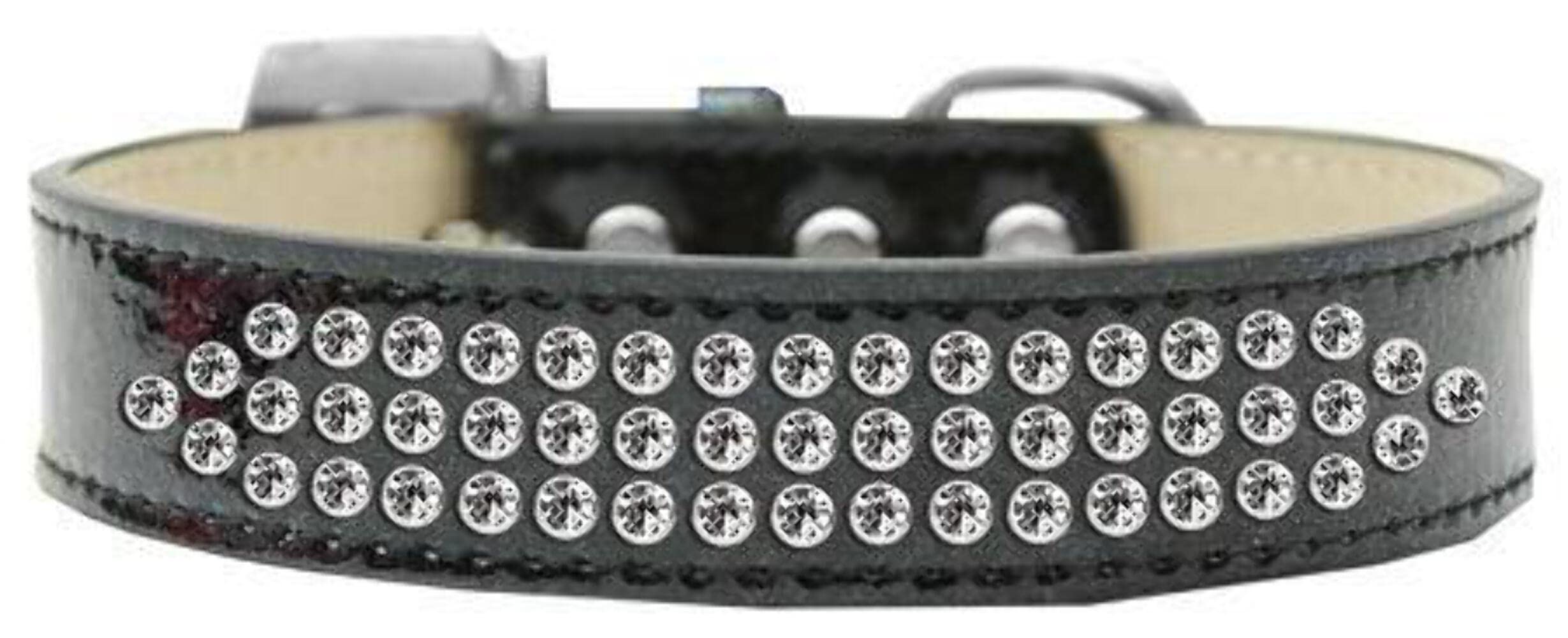 Mirage Pet Products Three Row Clear Crystal Ice Cream Dog Collar, Size 14, Emerald Green