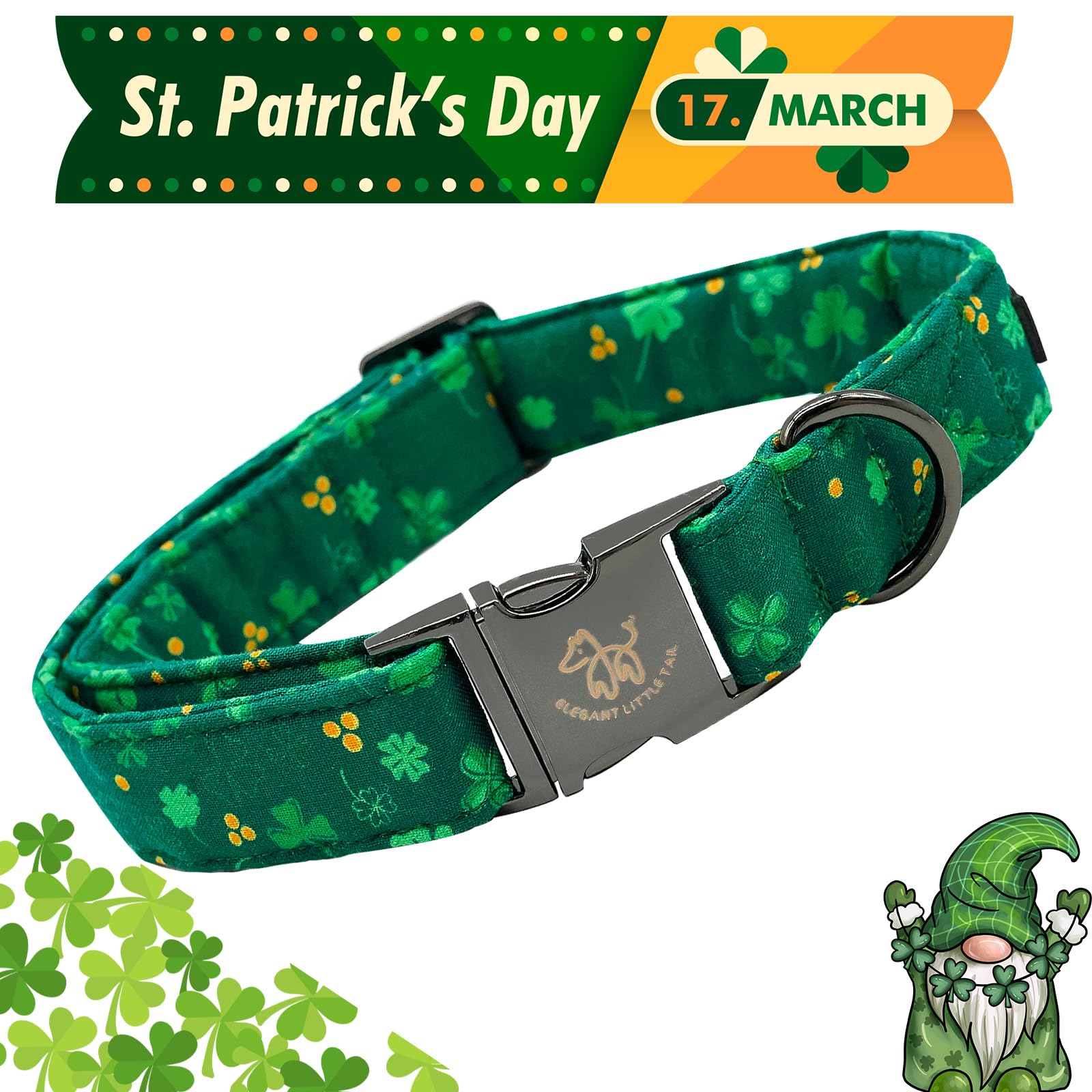 Elegant Cute Puppy Dog Collar, St Patrick's Day Green Clover Collar for Medium Dogs
