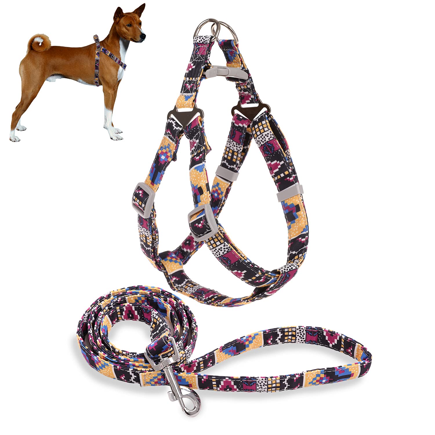 Petsyards Dog Harness And Leash Set, No Pull Step In Basic Halter Harness For Medium, Small Breed Dogs Cats Pixel Purple M