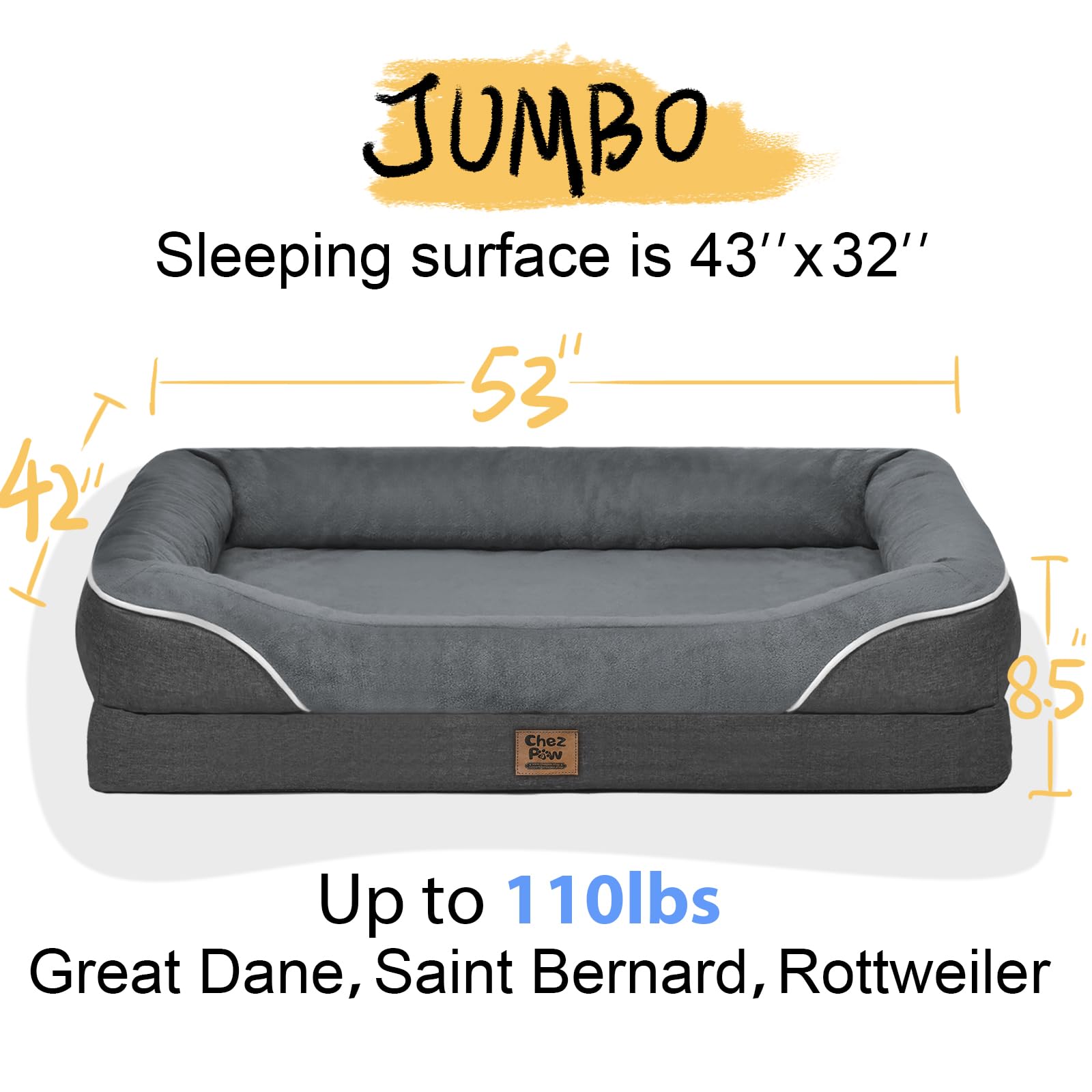 Washable Orthopedic Large Dog Bed - Removable Orthopedic Dog Beds Xl With Bolster For Extra Large Dogs With Washable Cover And N