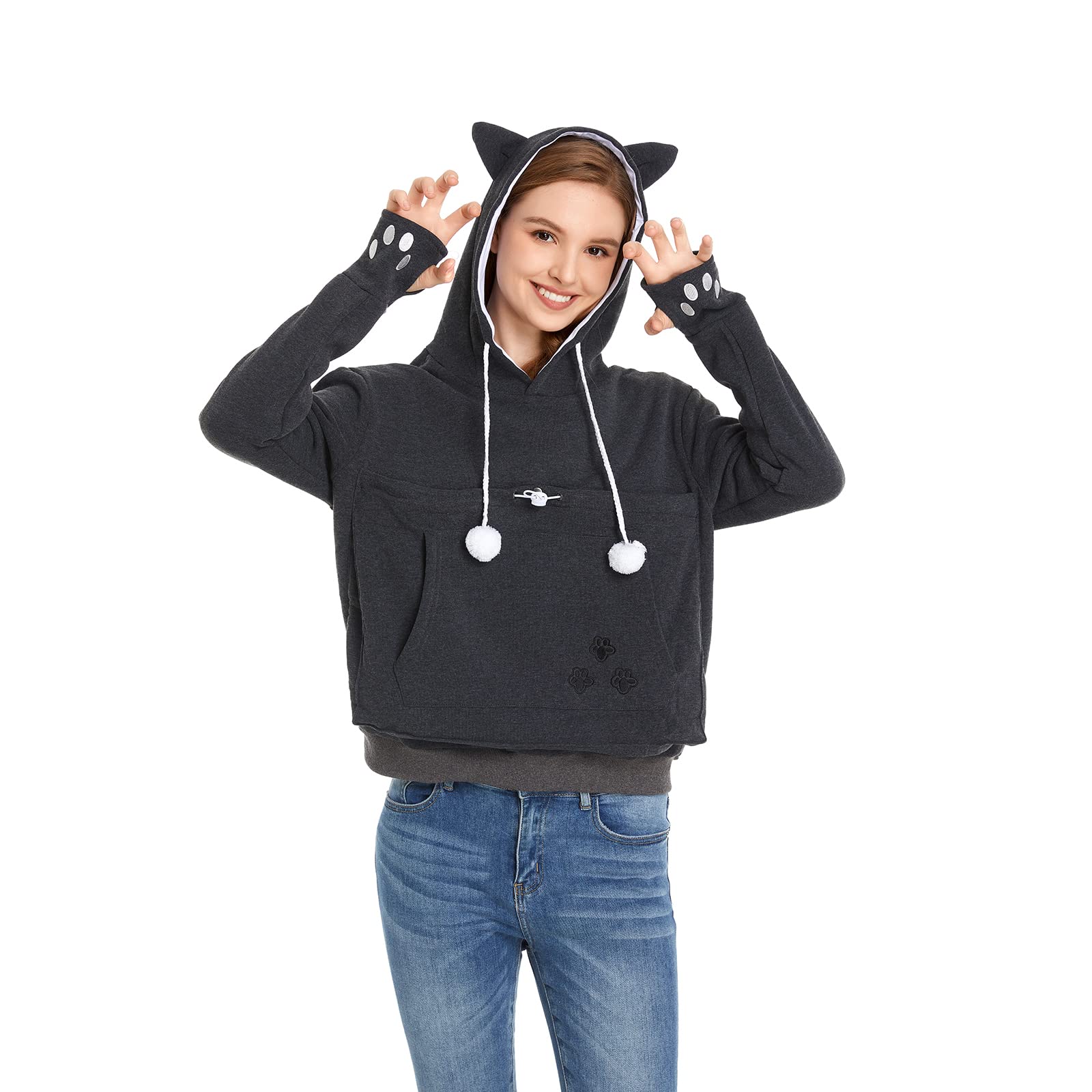 Kei Tomlison Unisex Big Pouch Hoodie Long Sleeve Fleece Pet Dog Holder Carrier Pullover Sweatshirt… Dark Grey