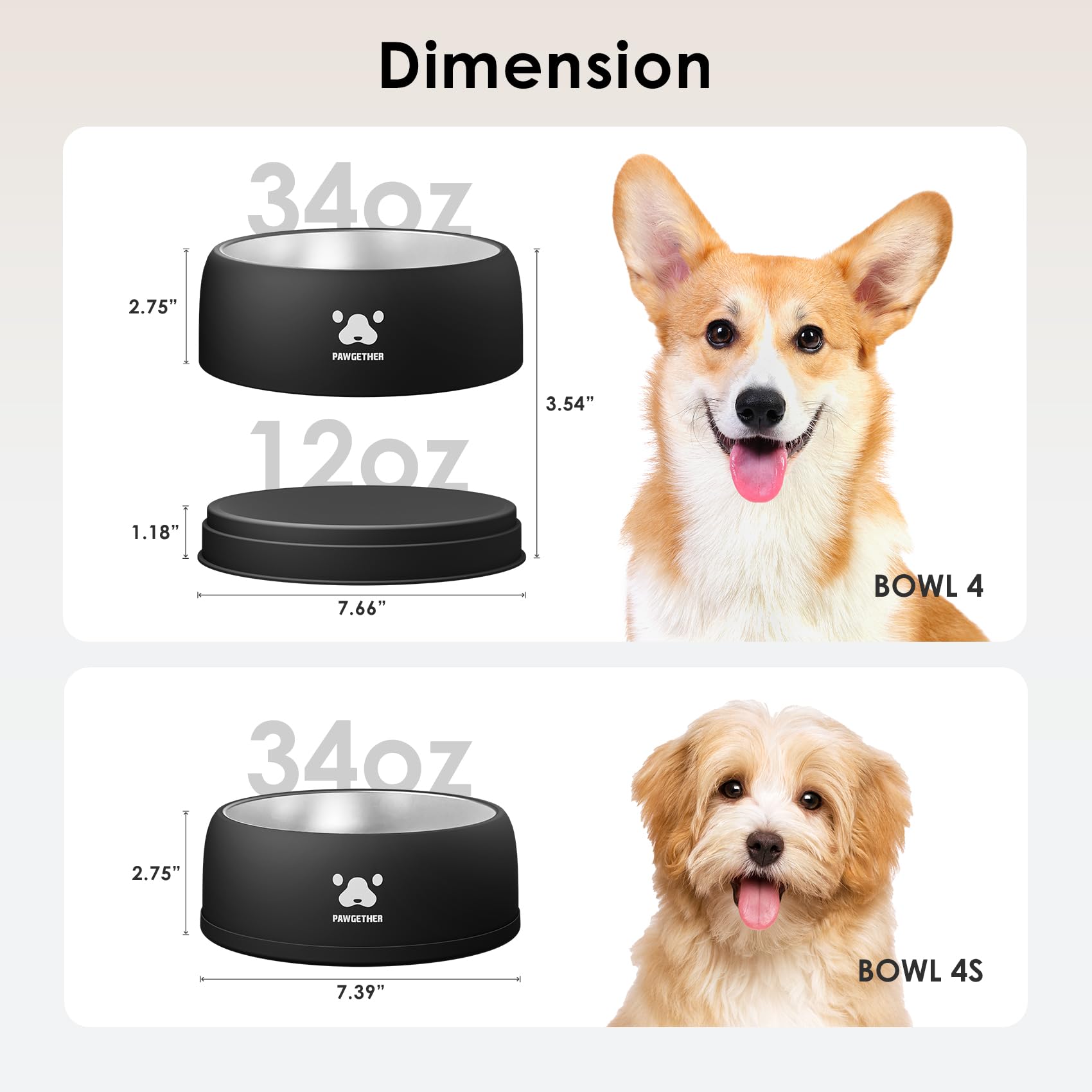 PAWGETHER Stainless Steel Dog Bowls, Dog Food and Water Bowl Non-Slip Easy to Clean Dishwasher Safe for Puppy Small Medium Dogs
