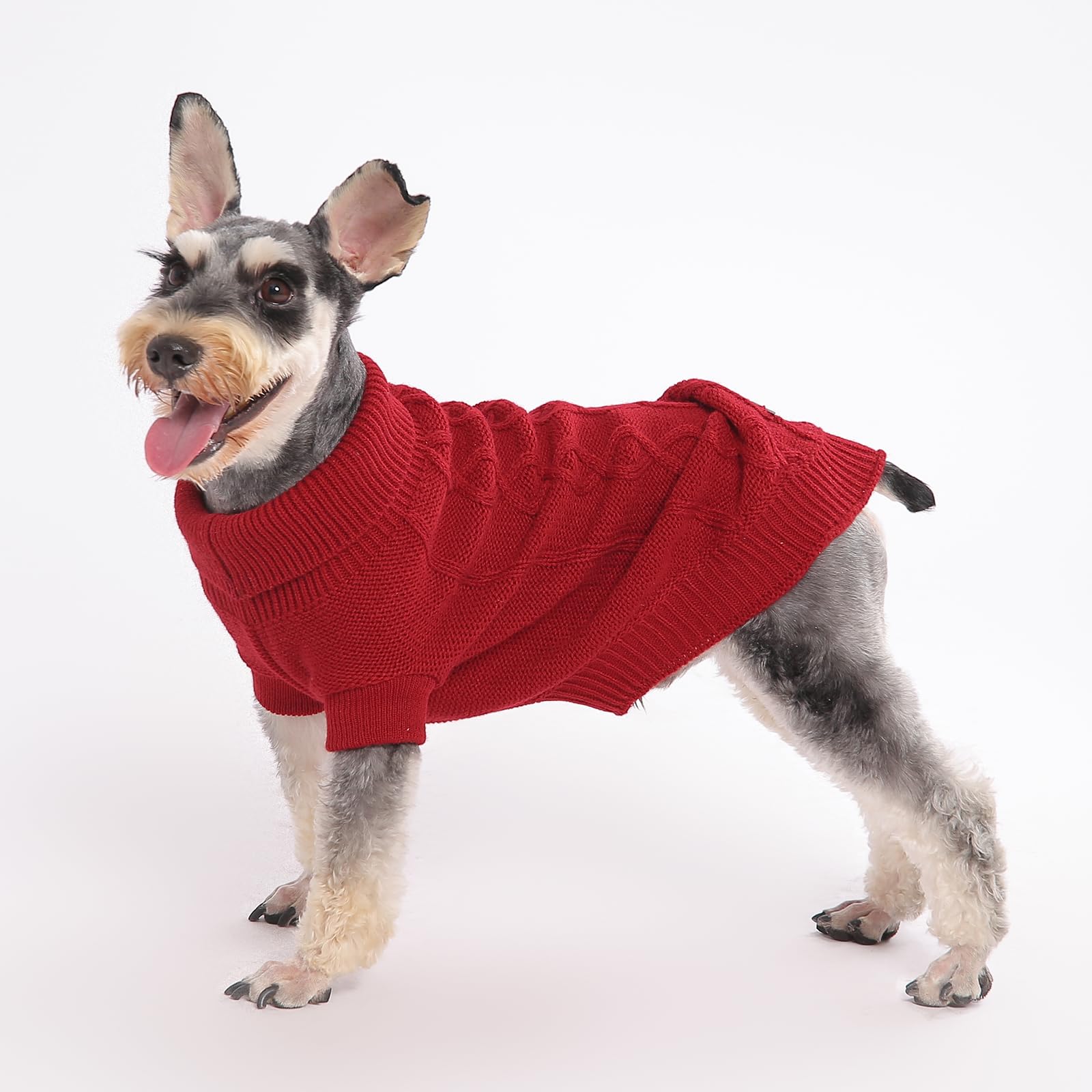 Mengmengda,Dog Pullover Christmas Sweater, Cable Knitwear, Classic Turtleneck Warm And Soft Clothes For Chihuahua, Bulldog, Dachshund, Pug, Yorkie,Dog Outfits For Small Dogs Medium Dogs, (Red M)