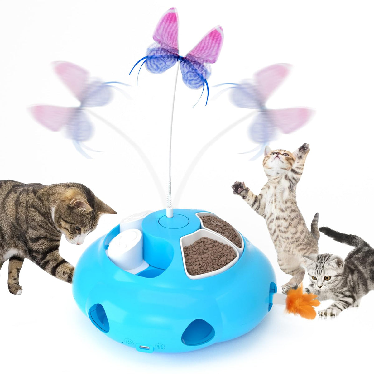 Crazydeer Interactive Cat Toys For Indoor Cats, 4In1 Pet Teaser Toy With Ambush Feather Wand, Motorized Fluttering Butterfly And