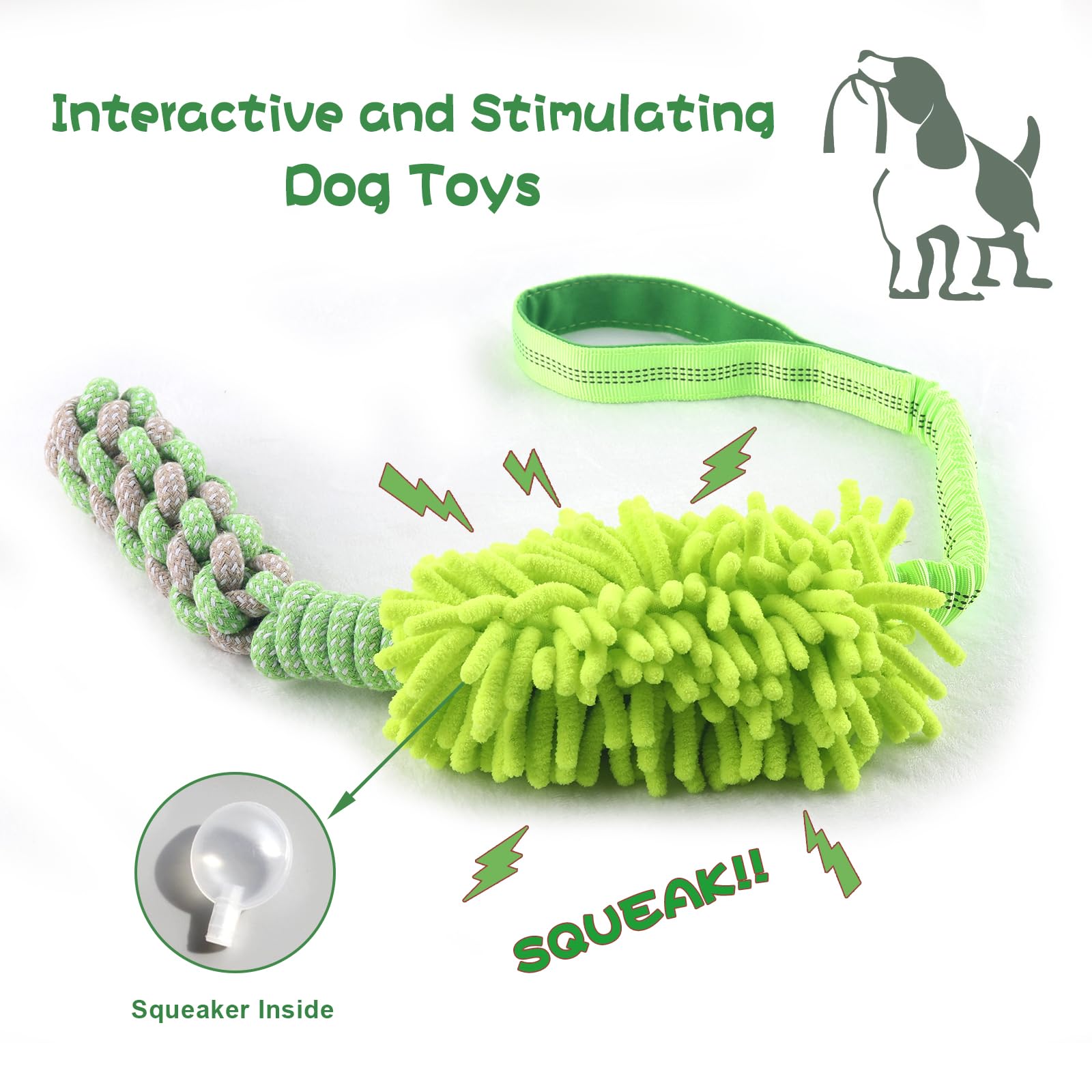wodoca Dog Rope Toy Tug of War Dog Toy for Aggressive Chewers, Interactive Puppy Chew Toys Rope with Strong Squeak, Knots Cotton
