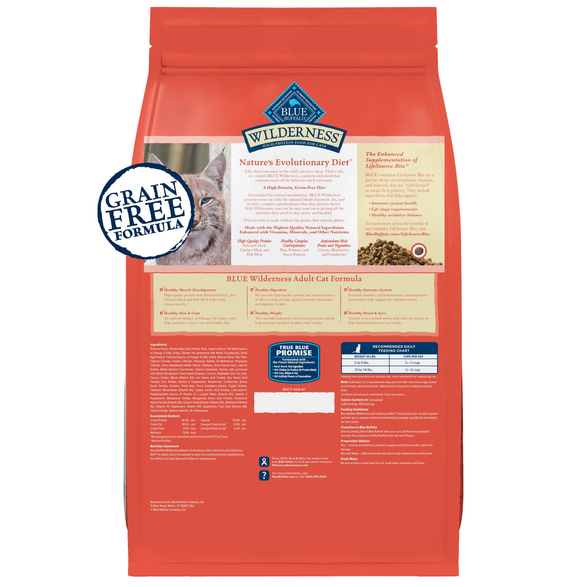 Blue Buffalo Wilderness High-Protein, Grain-Free Natural Dry Food for Adult Cats, Weight and Hairball Control, Chicken, 5-lb. Ba