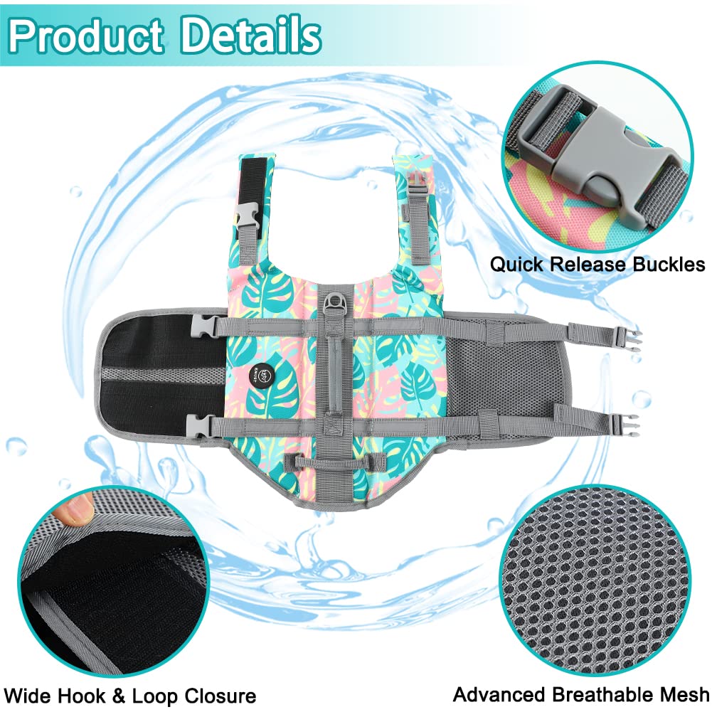 EMUST Life Jackets for Dogs, Adjustable Small/Medium/Large Dog Swim Vest for Water Safety Pet Life Vest with Rescue Handle Safet