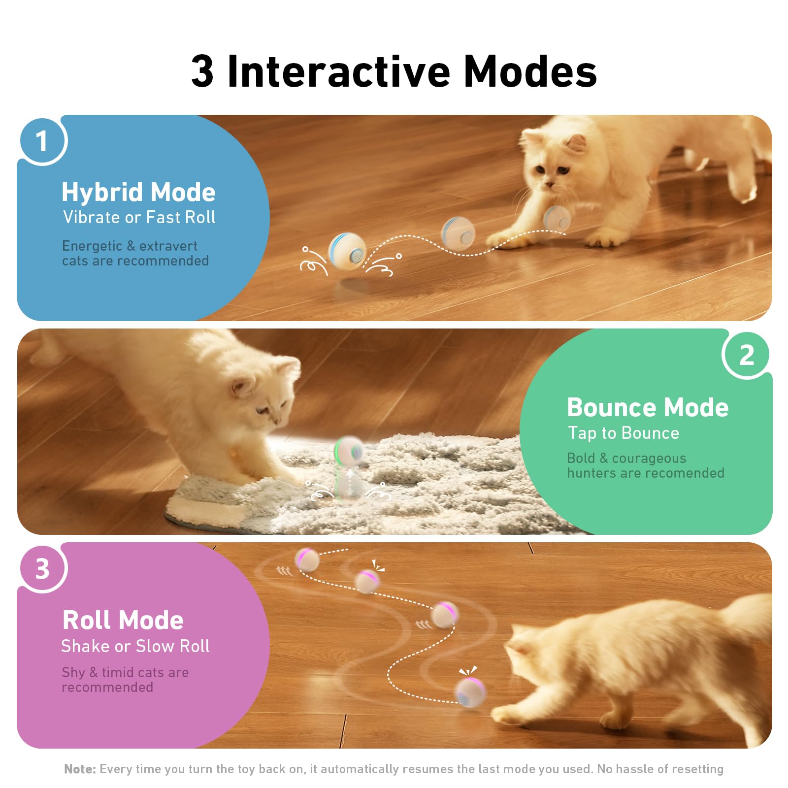 Cheerble Wicked Ball M3 - Interactive Apricot Cat Toy for Indoor Kittens, Smart Anti-Depression Ball with Light