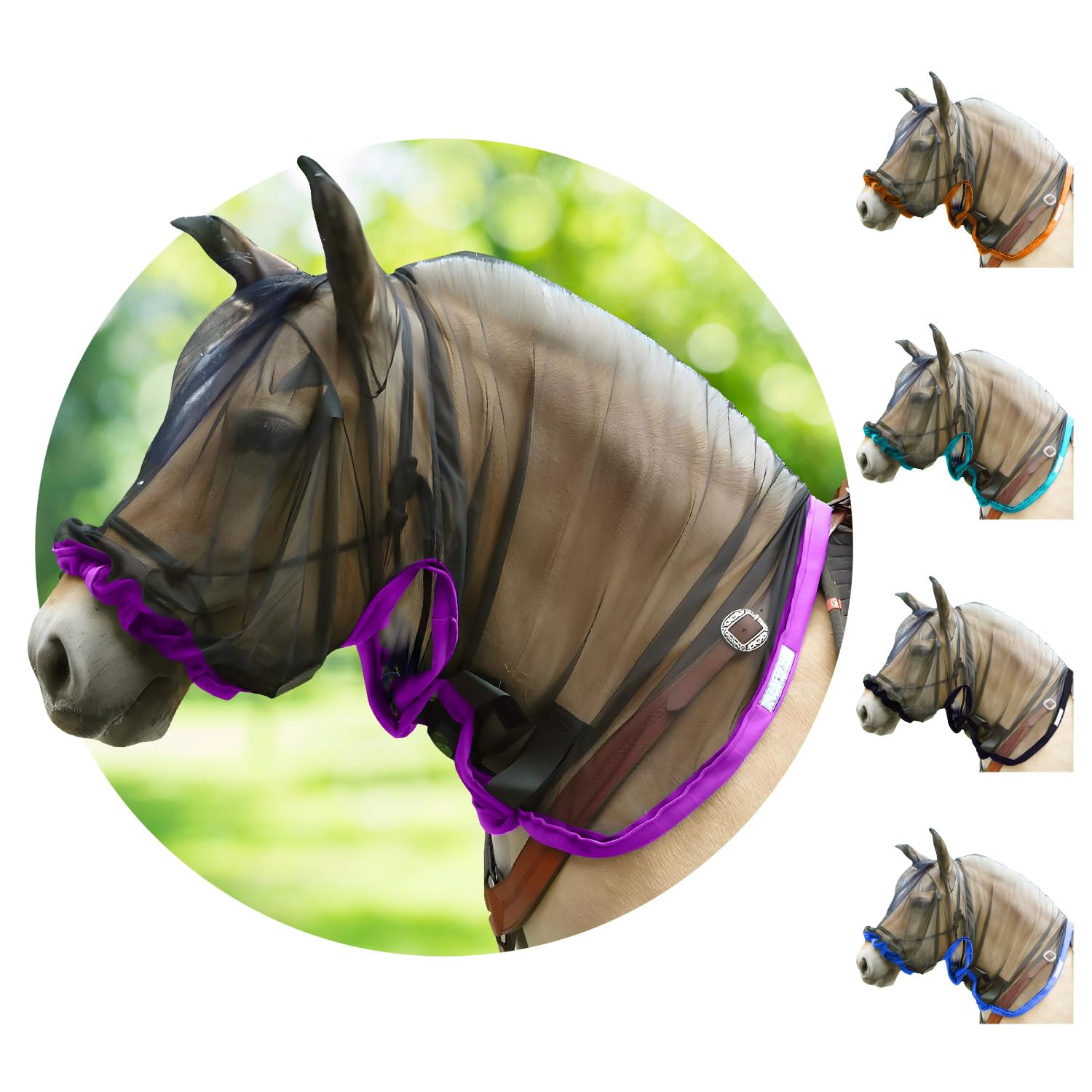 Full Horse Fly Mask with Ears - Purple Nose-to-Wither Fly Masks for Horses with Ears Full Hoodie Horse Mask with Ear Protection 