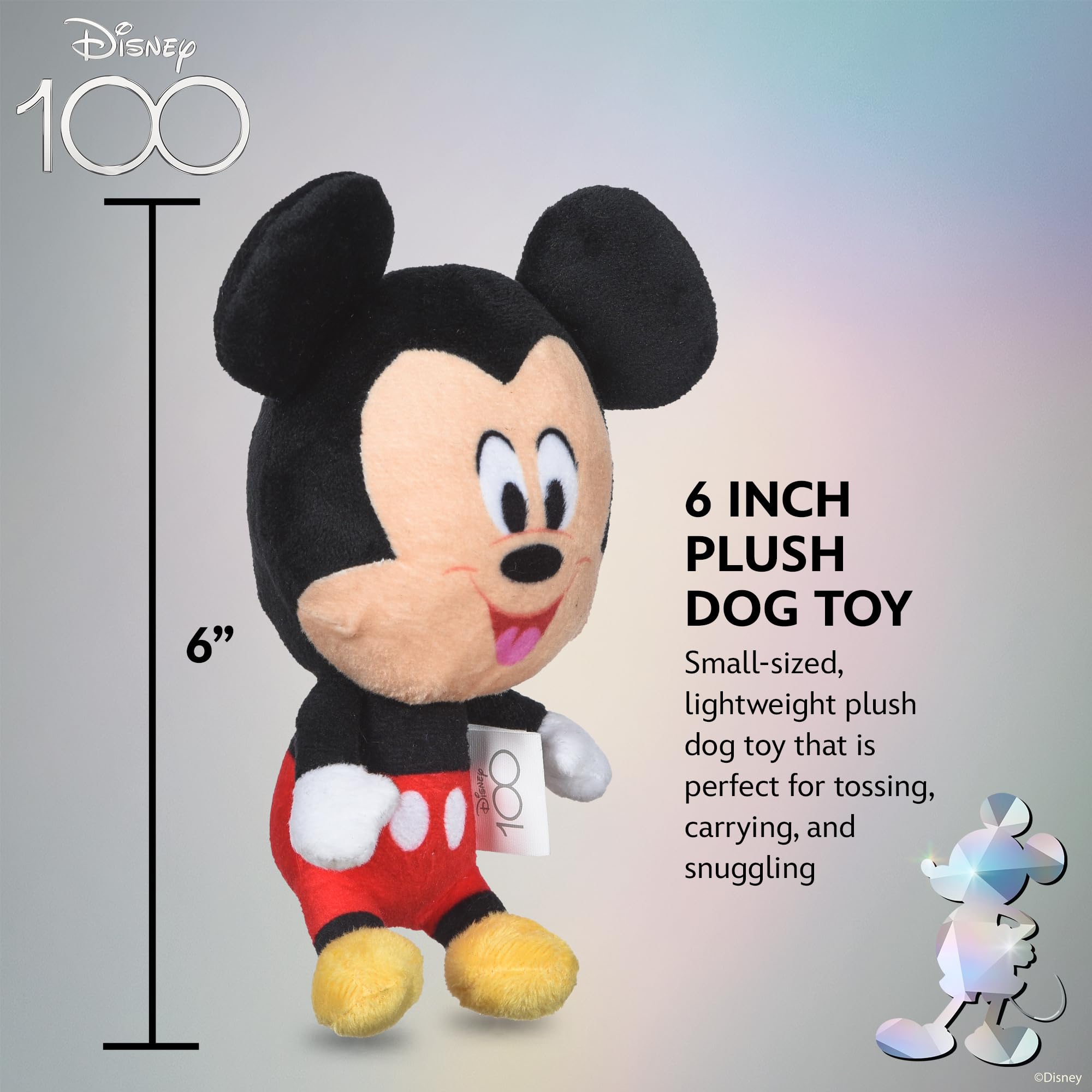 Disney For Pets Mickey Mouse Plush Squeaky Dog Toy 6In | Disney Dog Toys | Plush Squeaker Toy For Dogs Inspired By Mickey Mouse,