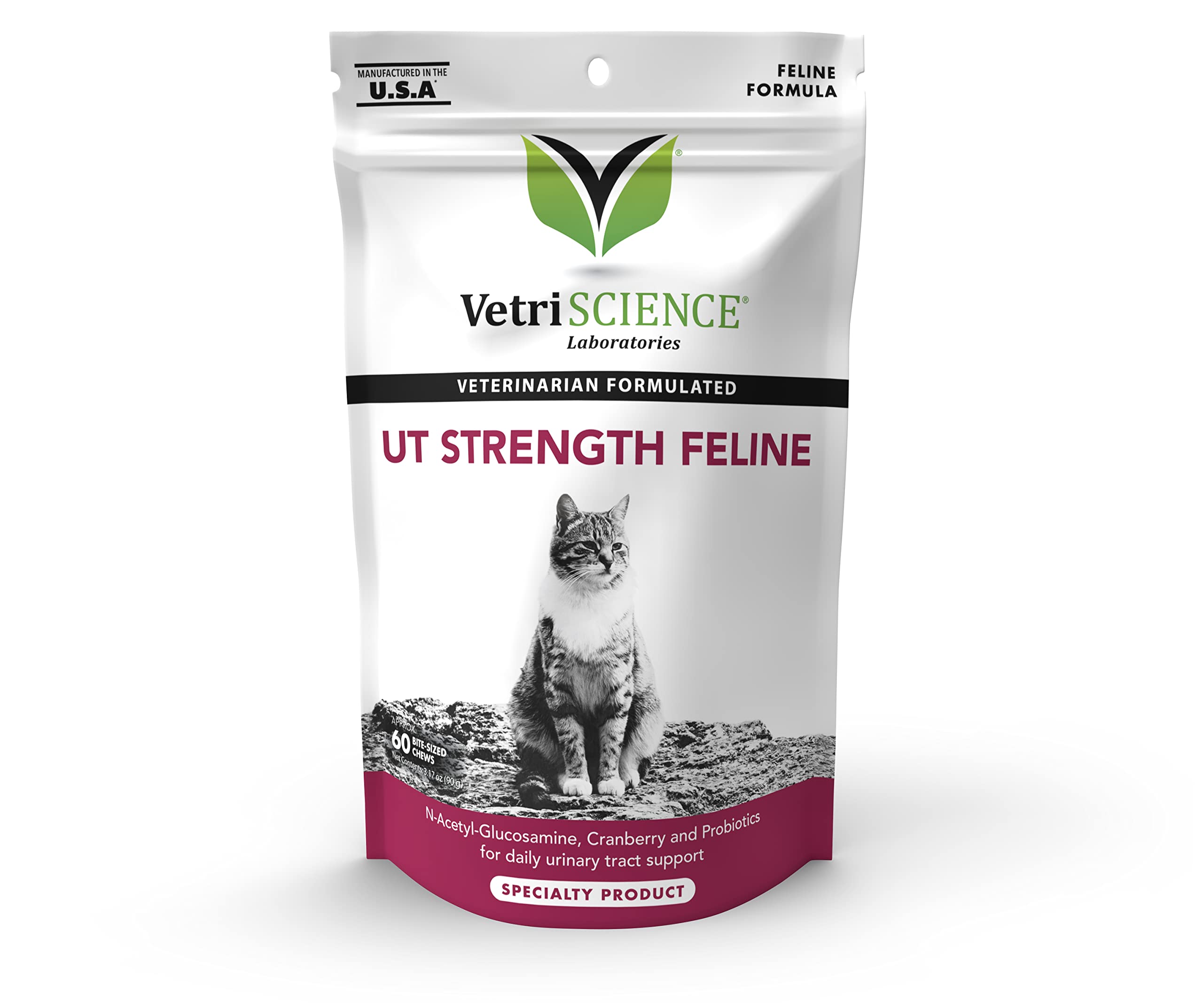 VetriScience UT Strength Feline Urinary Tract Supplement for Cats - Chews for Urinary Tract Support with Cranberry Powder, Brome