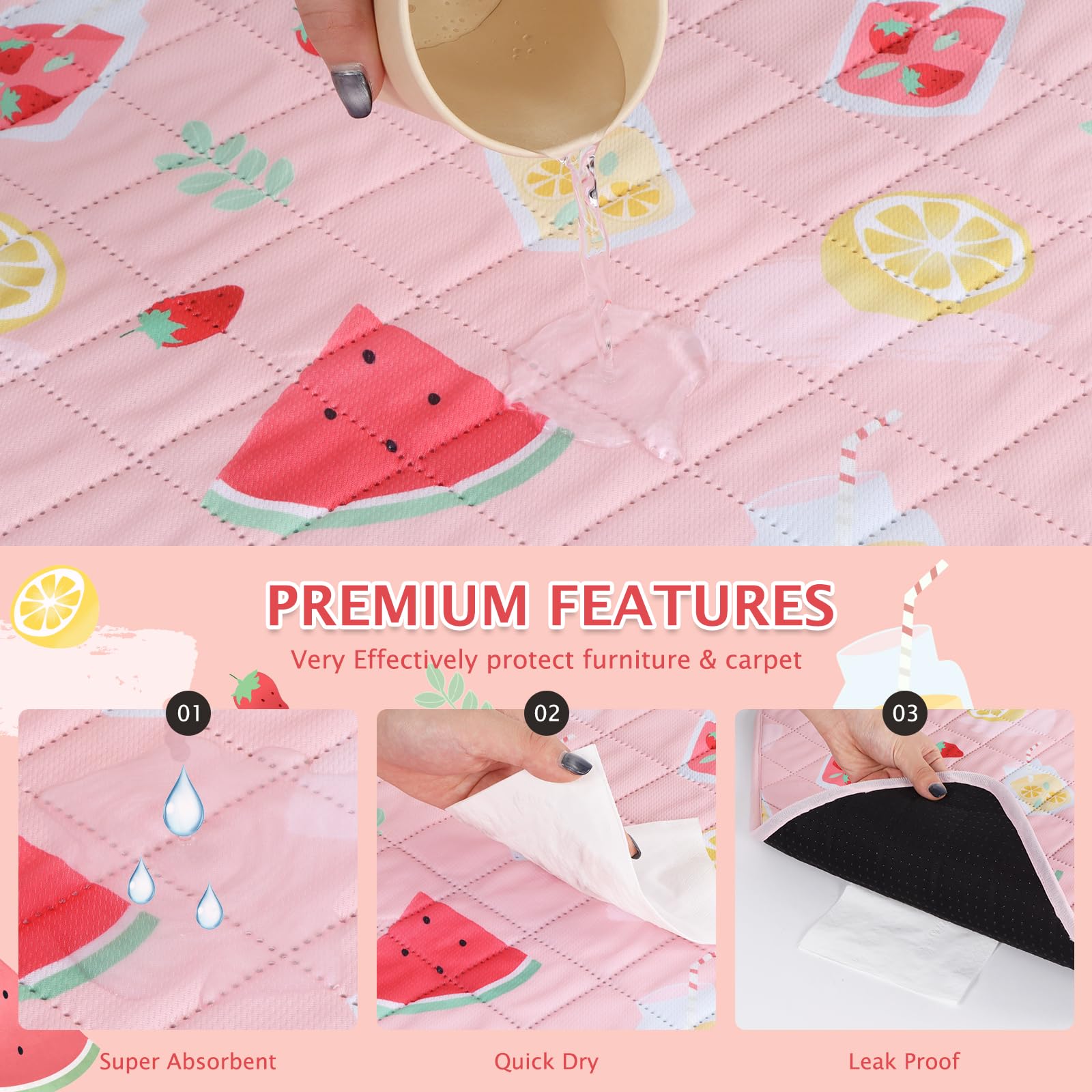 Bvagss Washable Pee Pads For Dogs, 2-Pack Reusable, Leakproof, Waterproof, Super Absorbent, Watermelon, 36X24 Inch