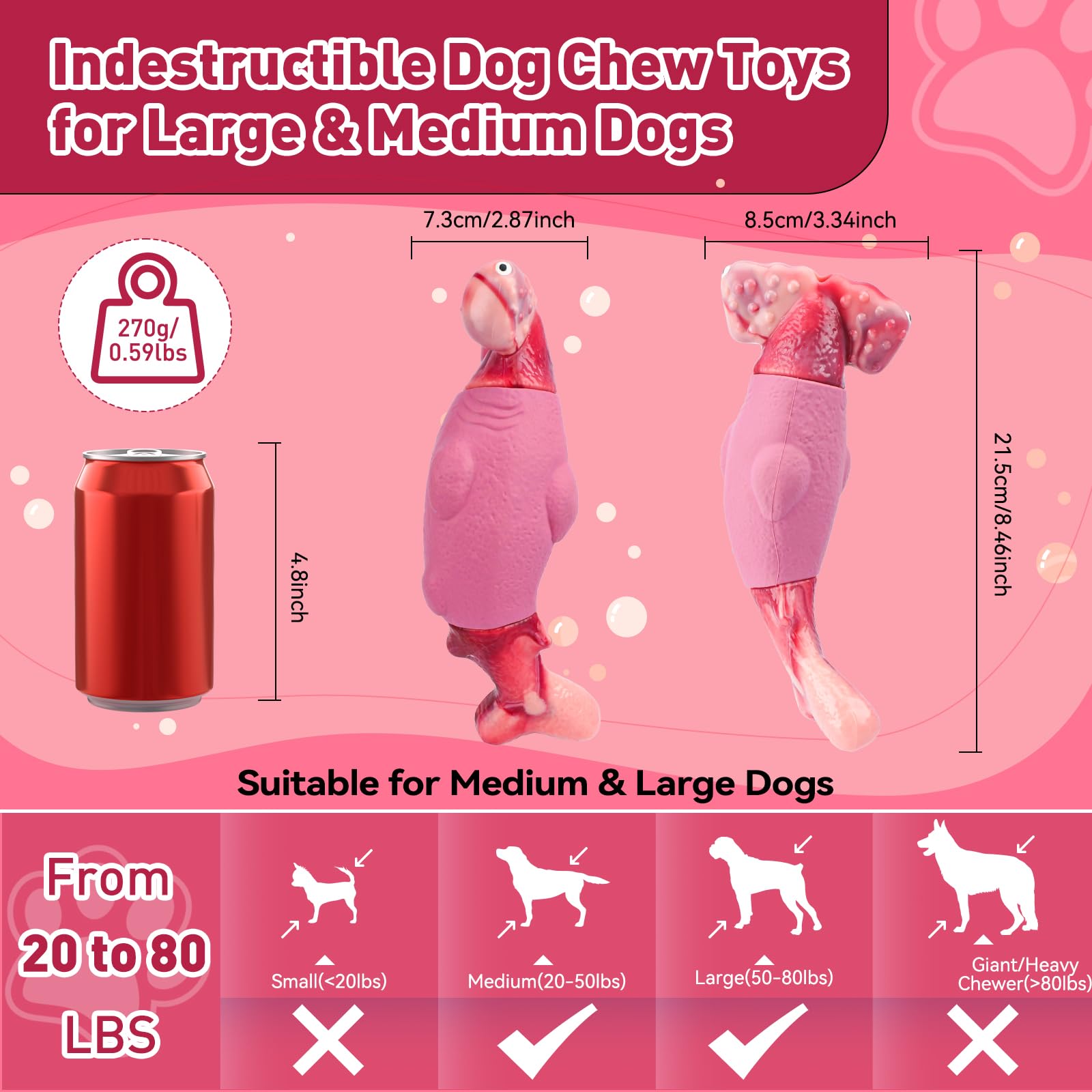 BIKIISEN Dog Toys for Aggressive Chewers, Interactive Dog Chew Toy for Large Dogs, Indestructible Squeaky Toys to Keep Them Busy