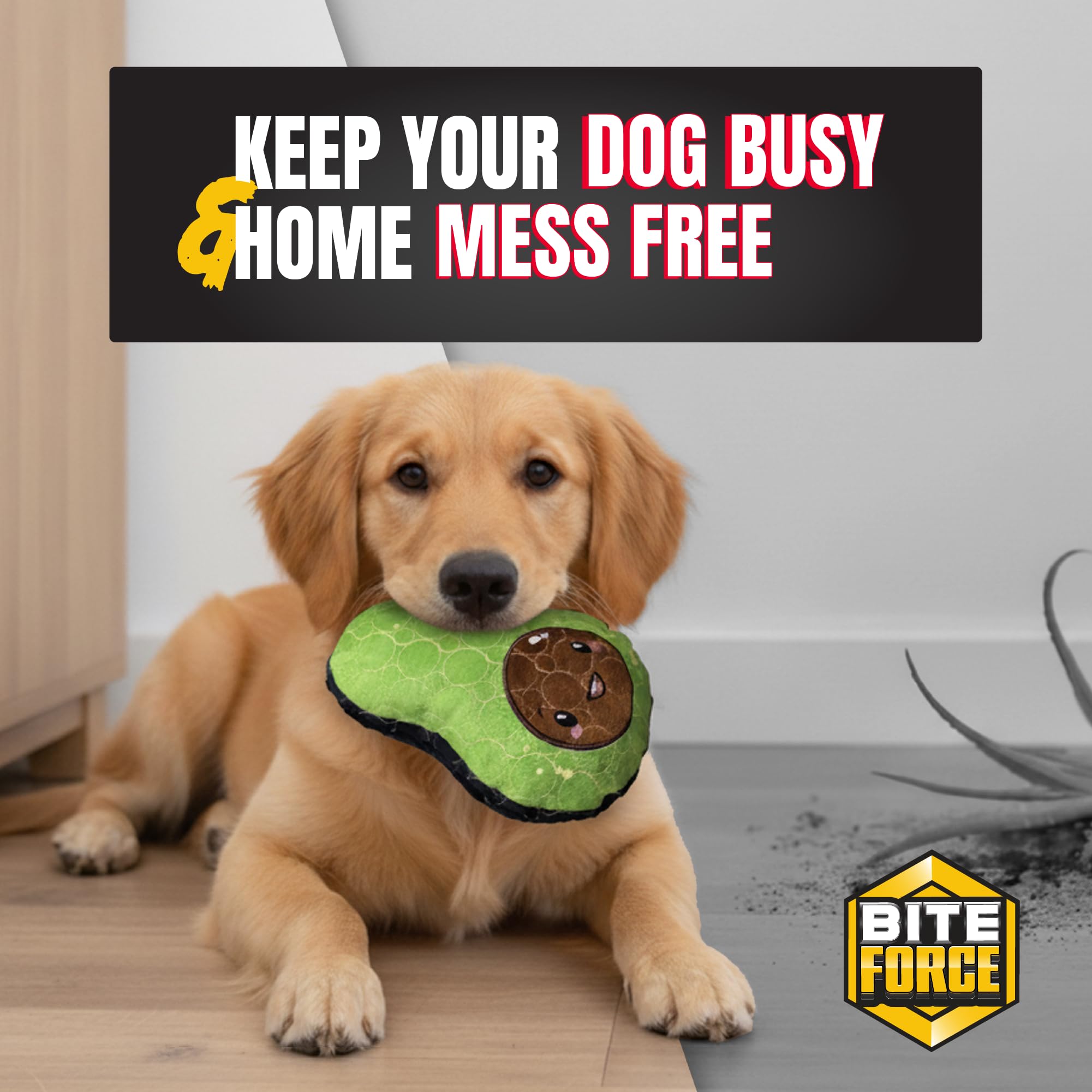 Bite Force - Durable & Strong Dog Toy Avocado Squeaker, Kevlar-Reinforced for Aggressive Chewers for Small Medium Large Dogs - G