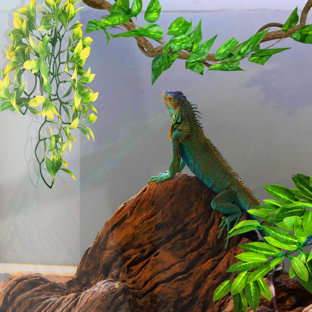 KATUMO Reptile Plants, 3 PCS Amphibian Hanging Plants with Suction Cup for Lizards, Geckos, Bearded Dragons, Snake, Hermit Crab