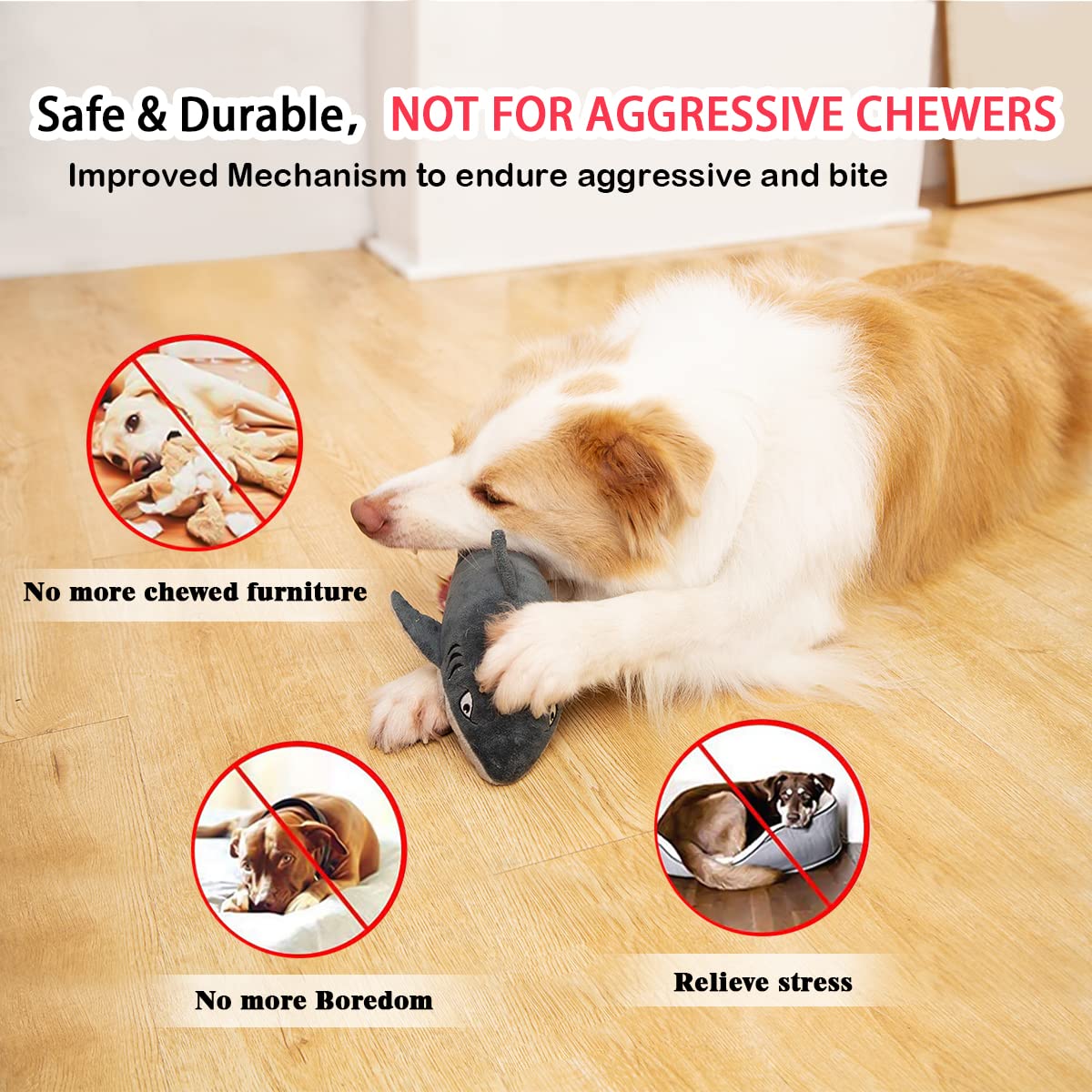 Petiepaw Interactive Dog Toys,Flopping Fish Dog Toys for Large/Medium/Small Dogs,Squeaky Plush Dog/Puppy Toys,Touch Activated