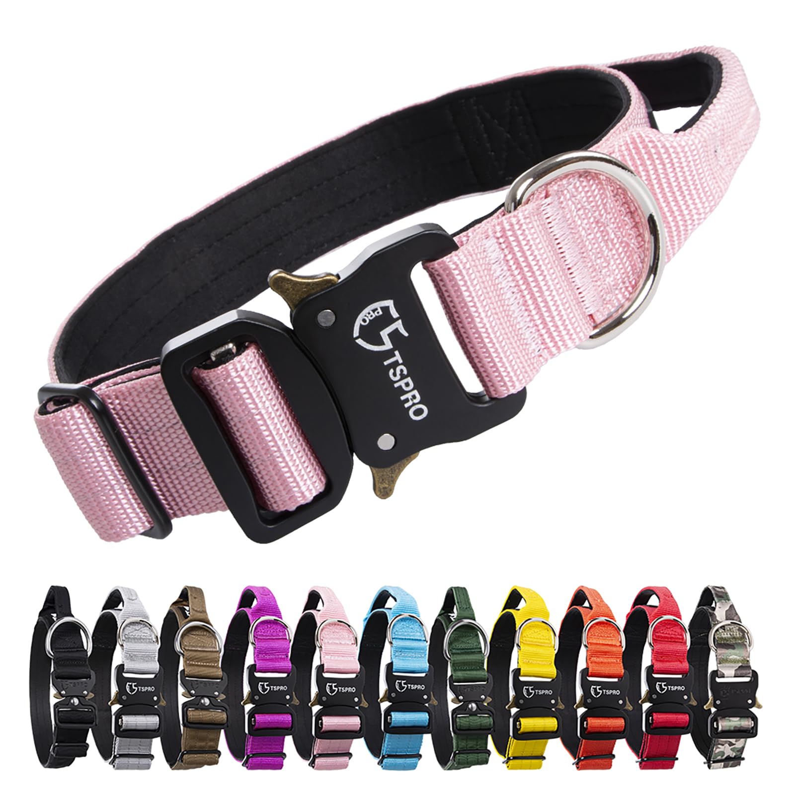 Tspro Premium Dog Collar With Handle Thick Dog Collar Adjustable Dog Collar Heavy Duty Quick-Release Metal Buckle Dog Collar For Small Or Medium To Extra Large Dogs(M-Pink)